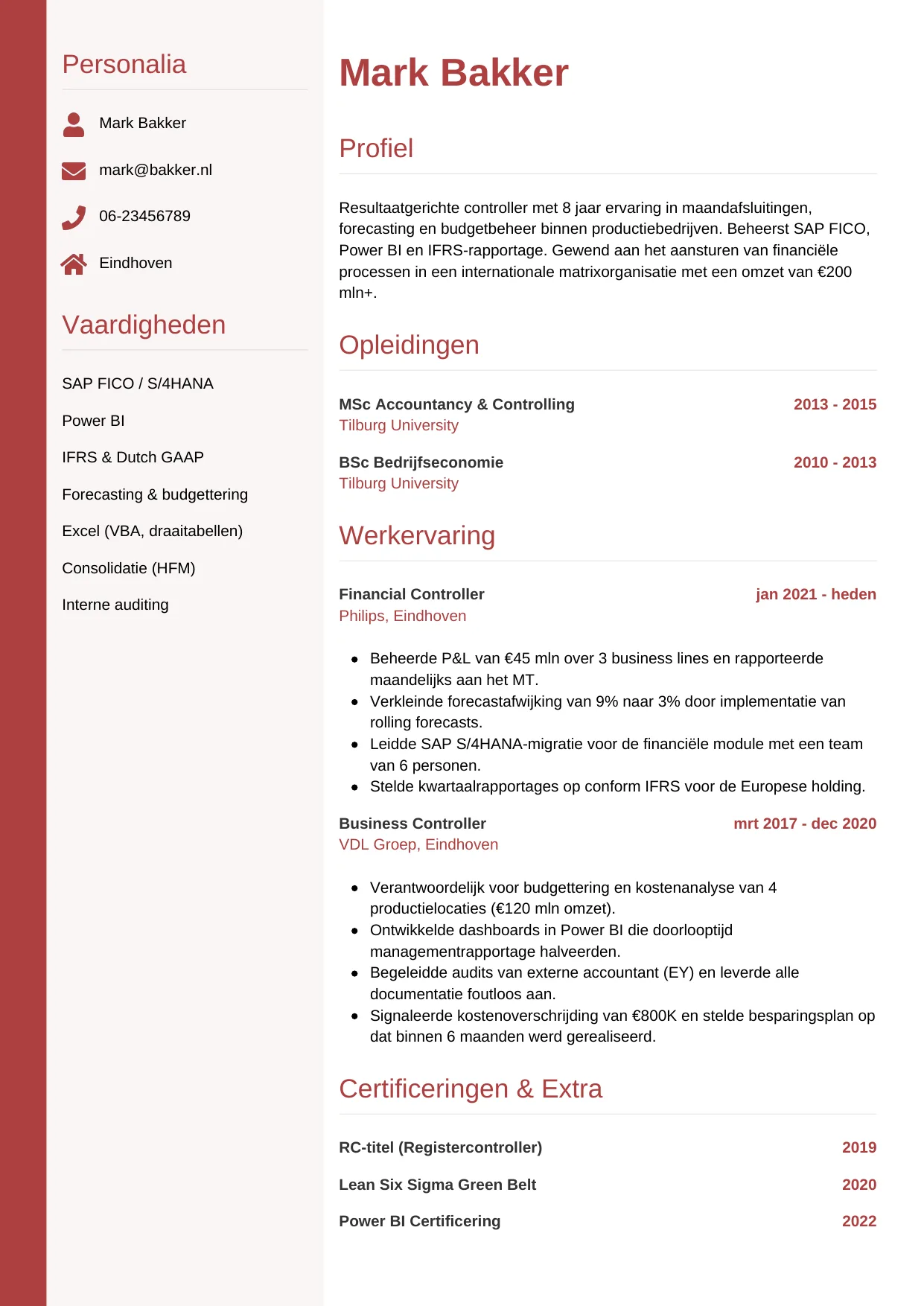 CV Verticaal voor controller