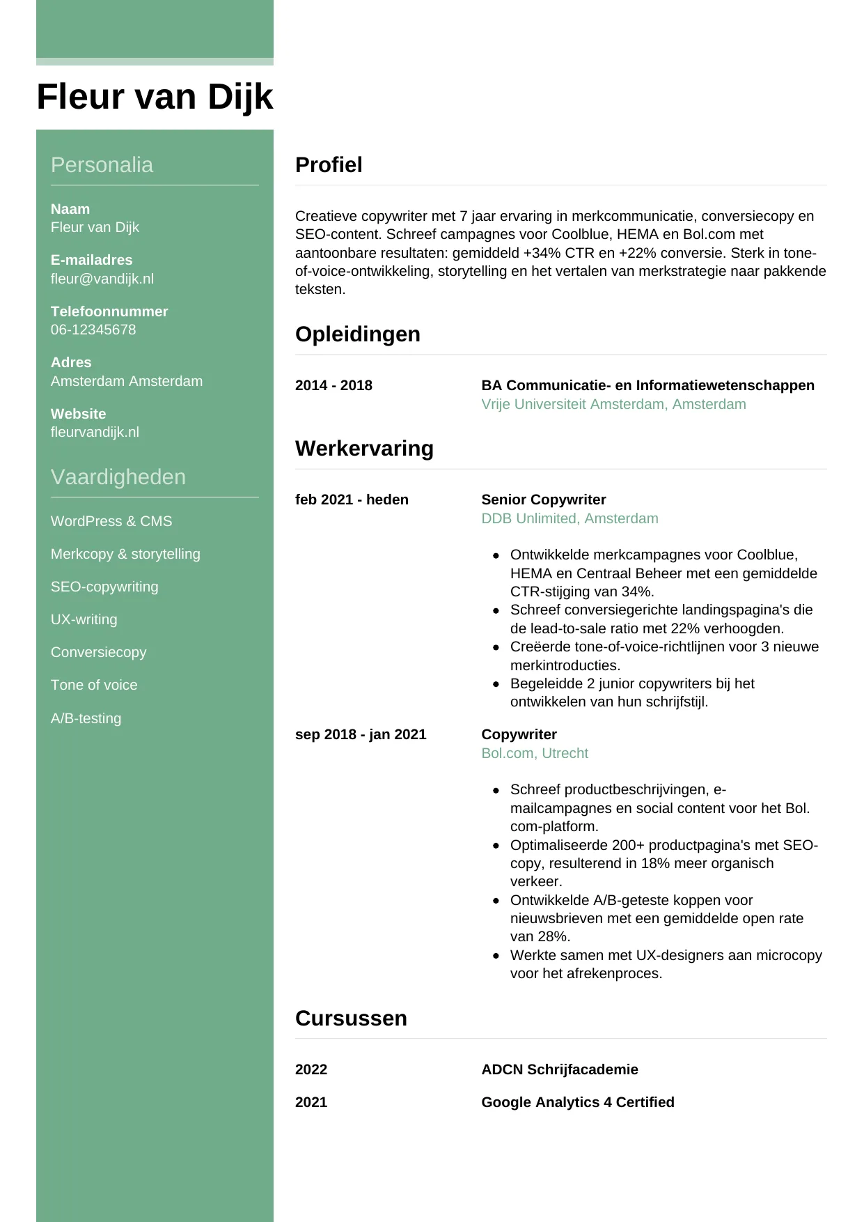 CV Casual voor copywriter