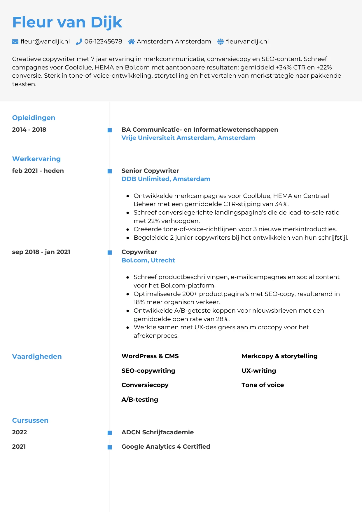 CV Chrono voor copywriter