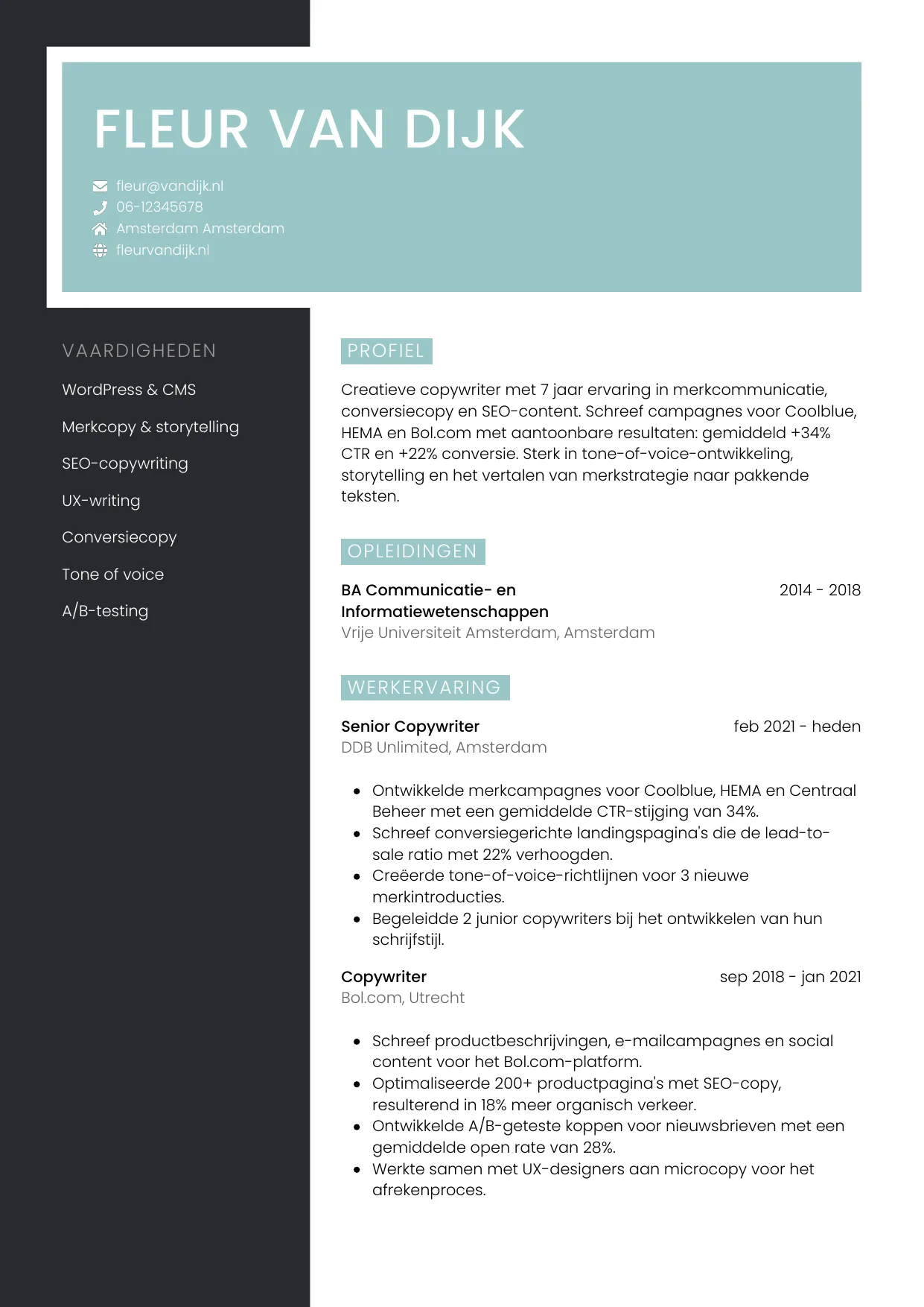 CV Elegant voor copywriter