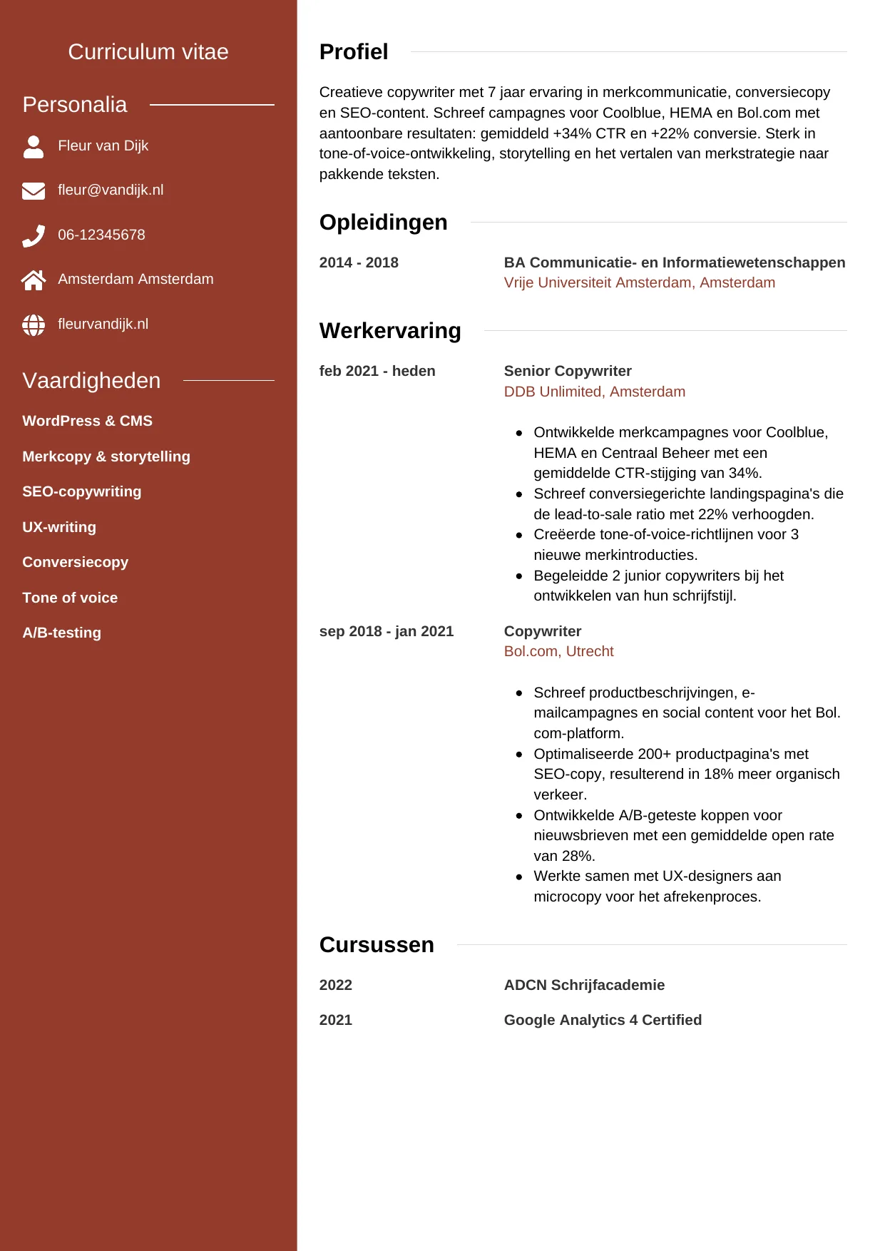 CV Modern voor copywriter