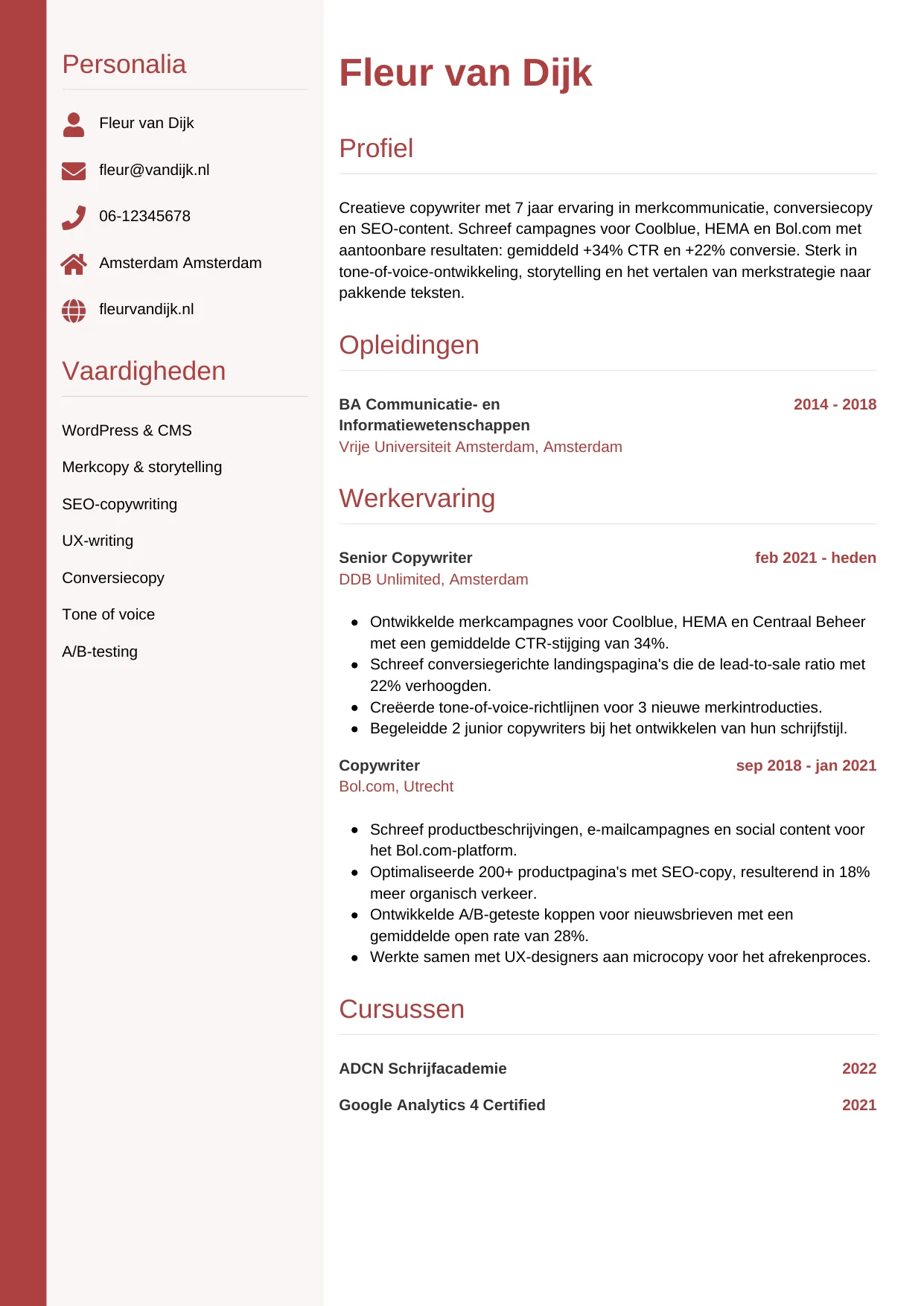 CV Verticaal voor copywriter