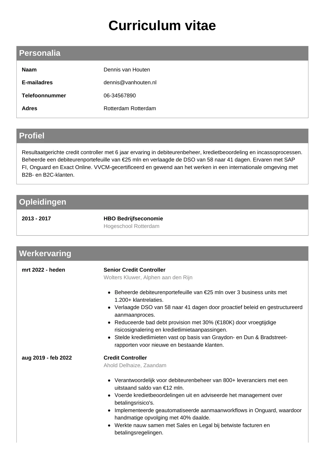 CV Klassiek voor credit controller