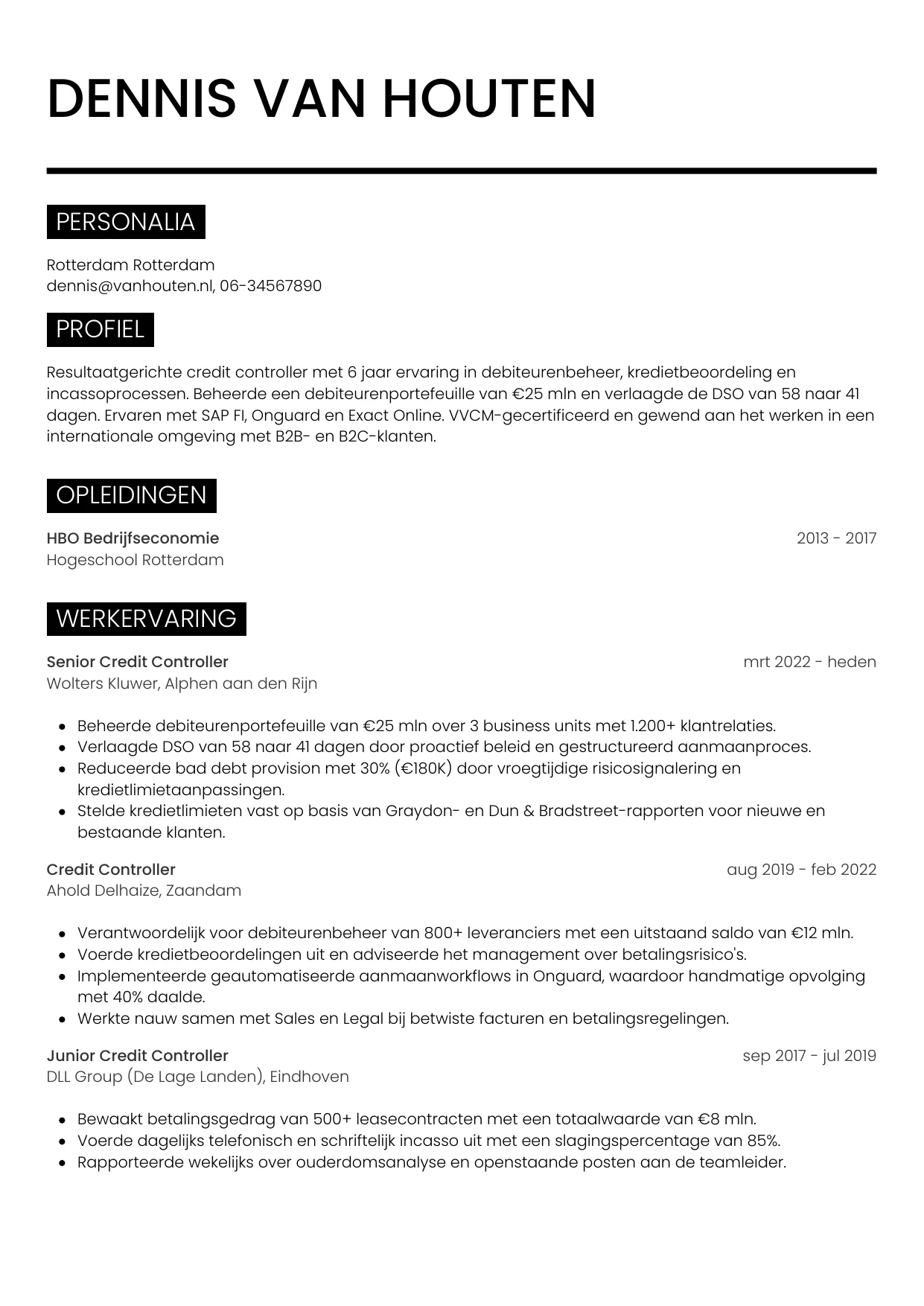 CV Metro voor credit controller