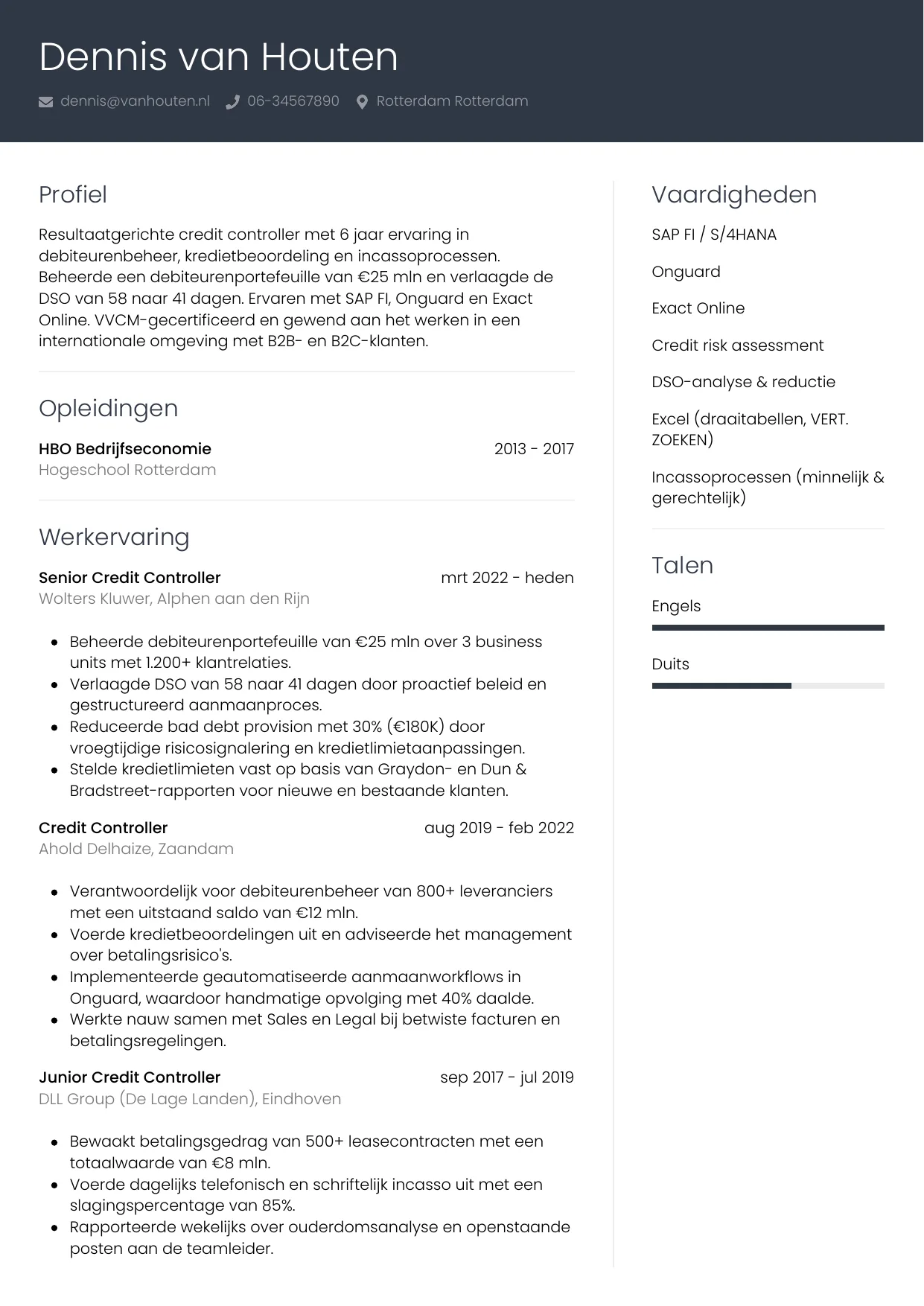 CV Professioneel voor credit controller