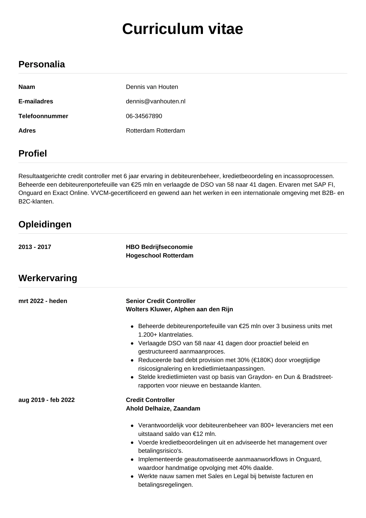 CV Simpel voor credit controller