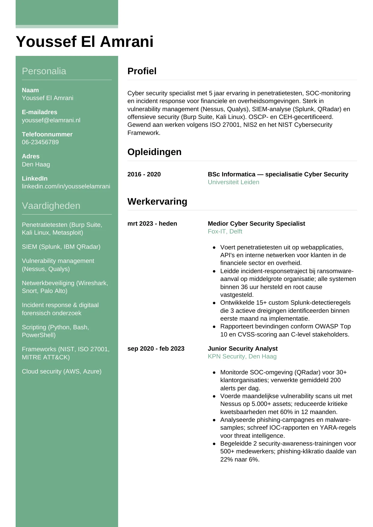 CV Casual voor cyber security specialist