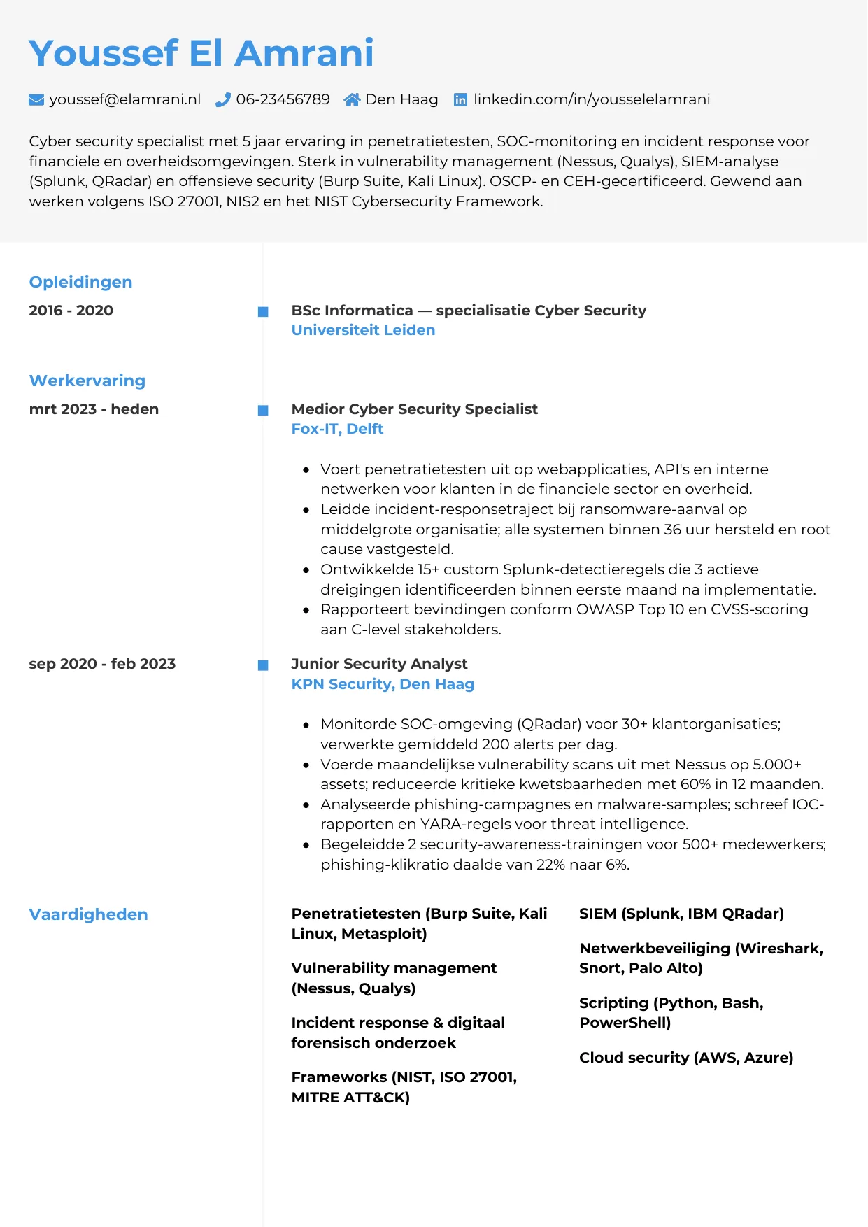 CV Chrono voor cyber security specialist