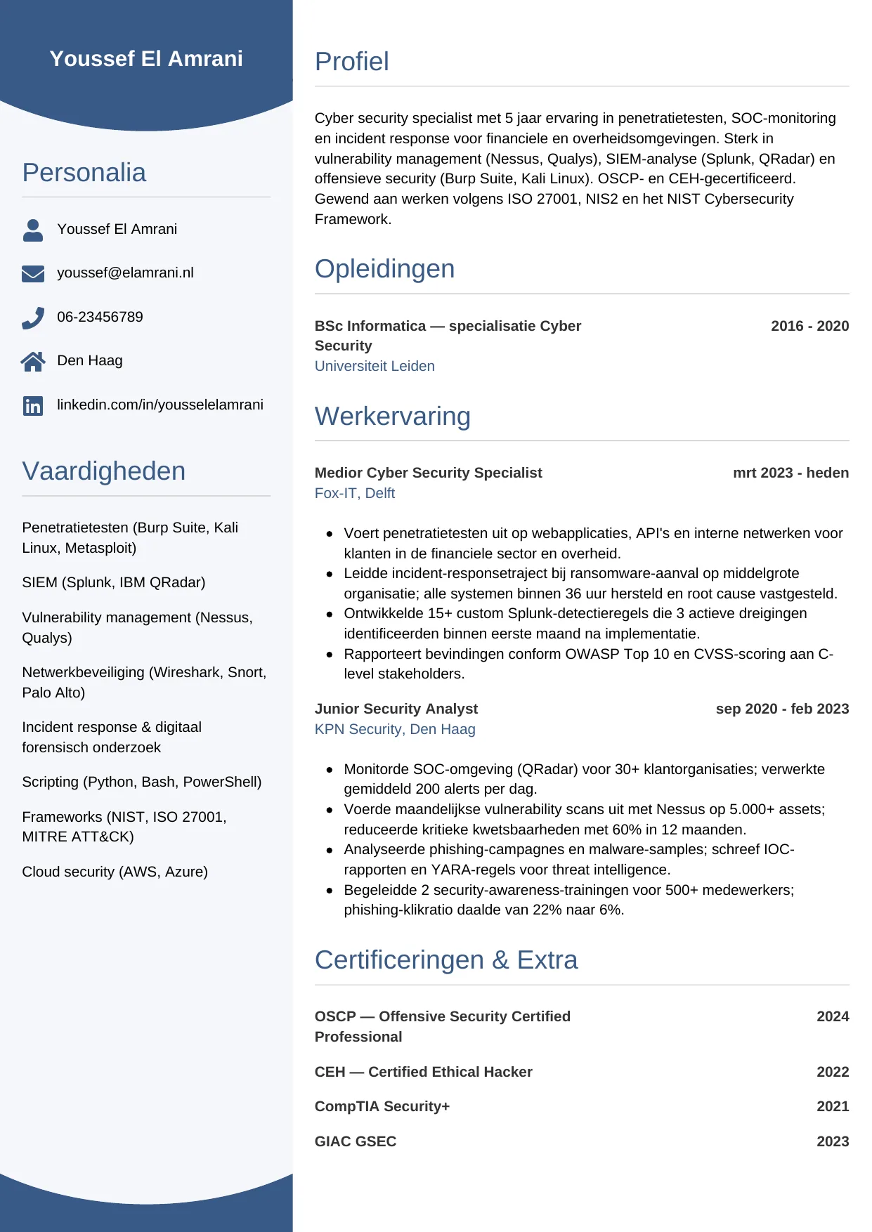 CV Circulair voor cyber security specialist