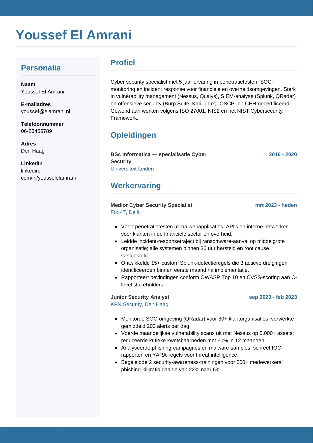 CV Horizontaal voor cyber security specialist