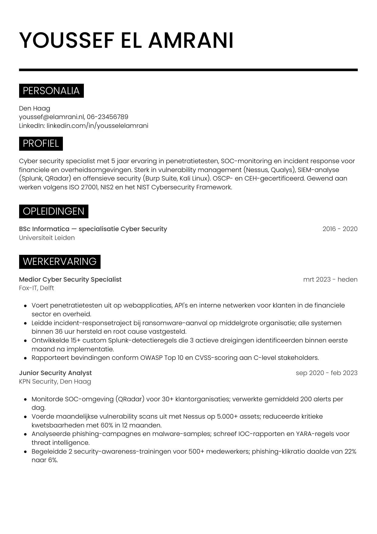 CV Metro voor cyber security specialist