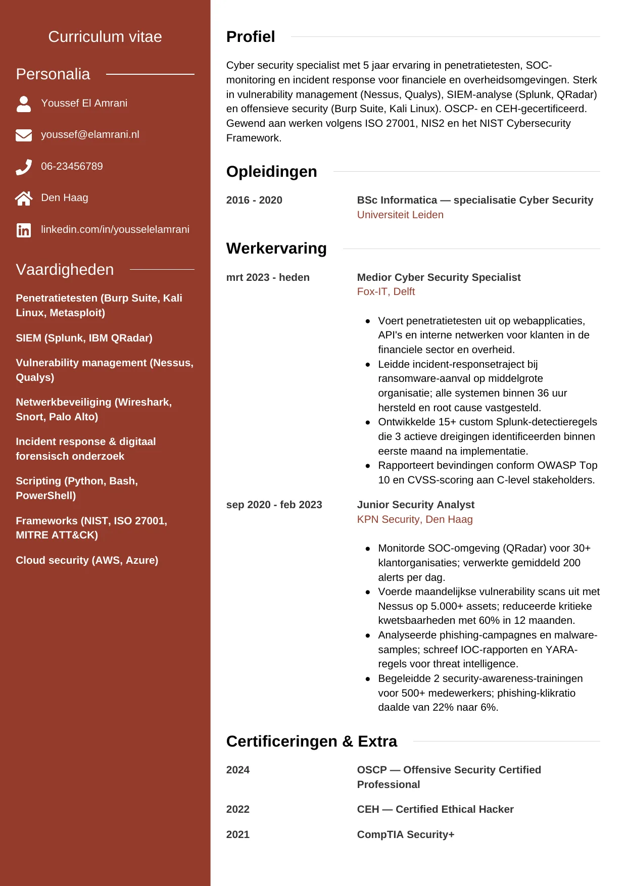 CV Modern voor cyber security specialist