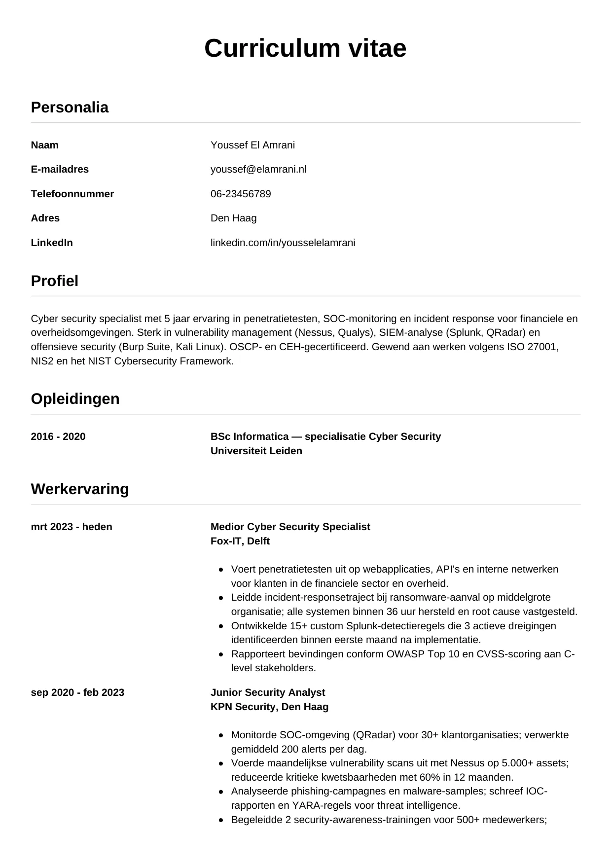 CV Simpel voor cyber security specialist
