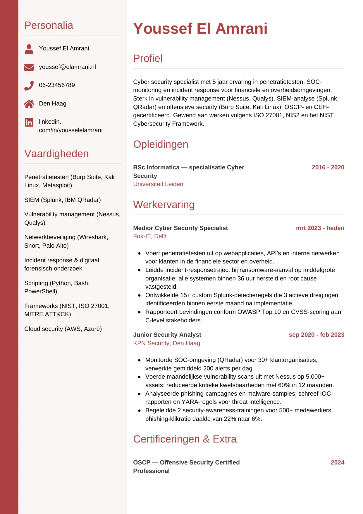 CV Verticaal voor cyber security specialist