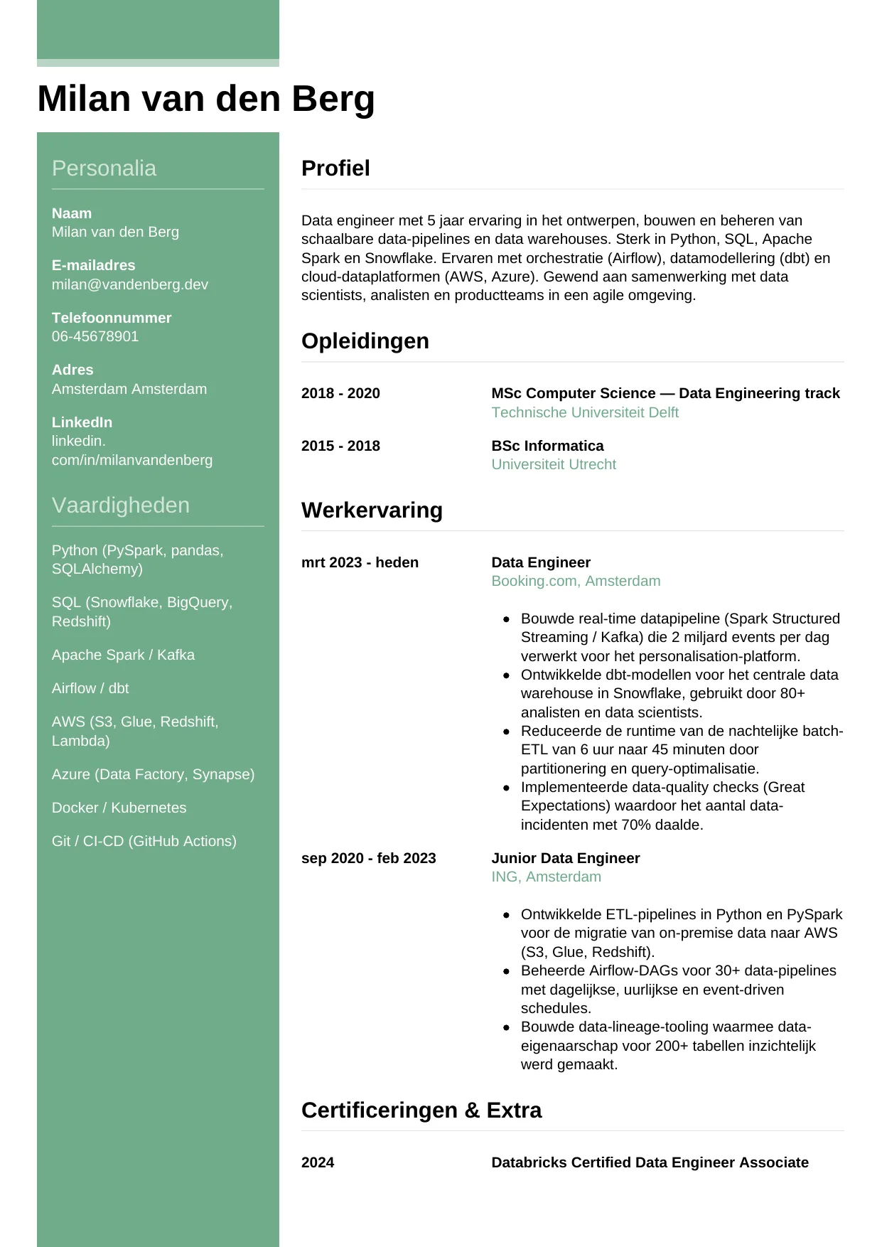 CV Casual voor data engineer