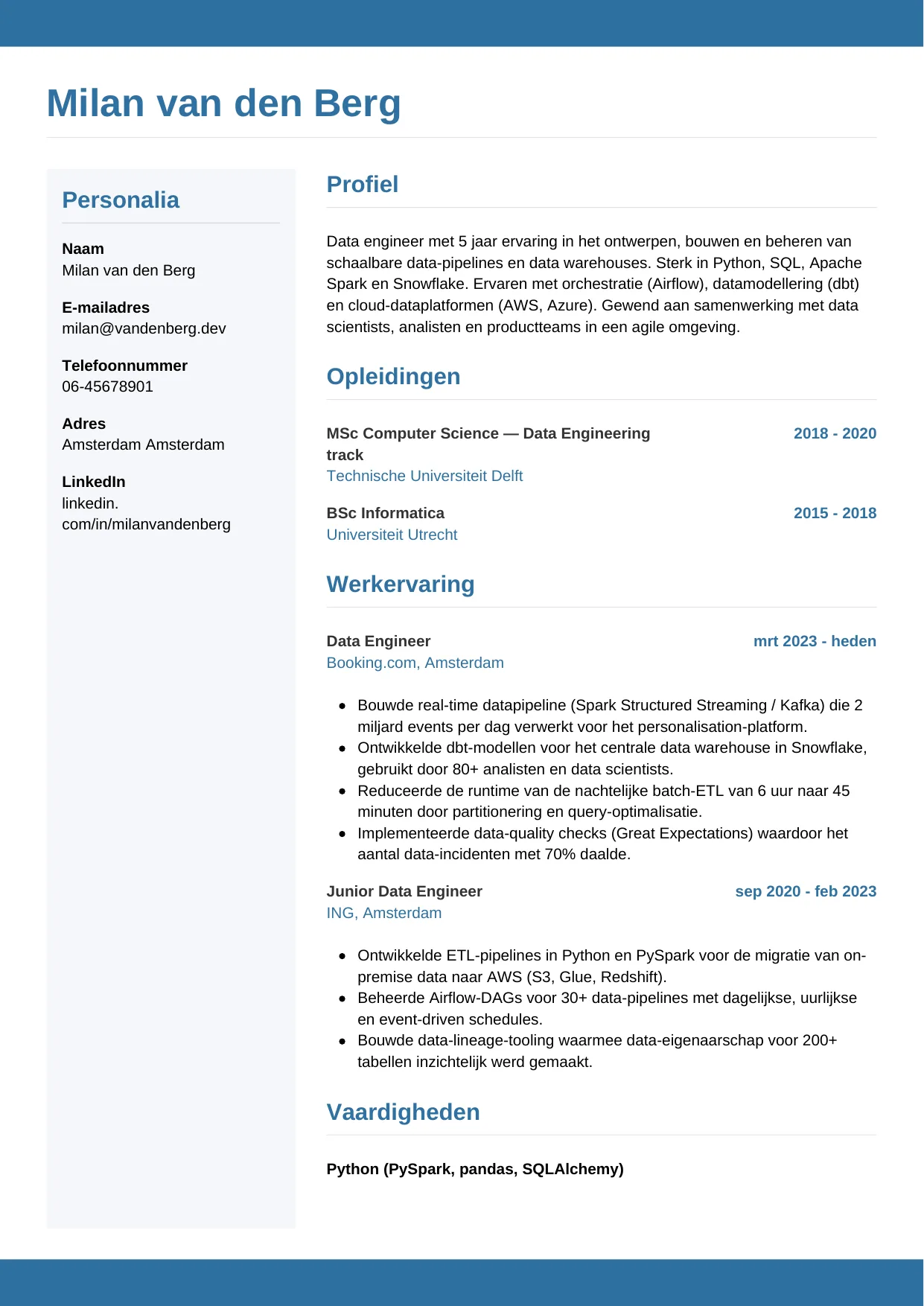 CV Horizontaal voor data engineer