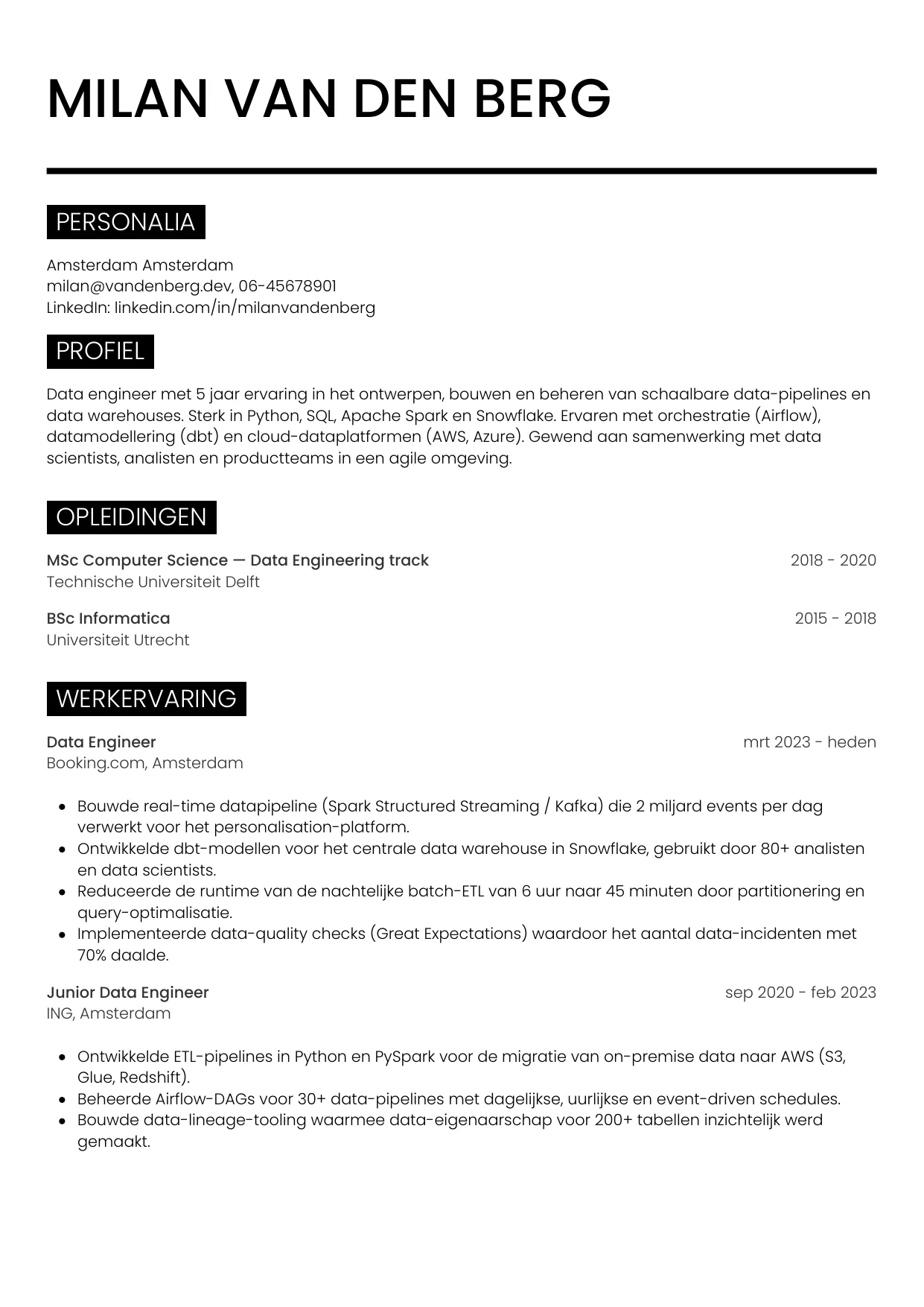 CV Metro voor data engineer