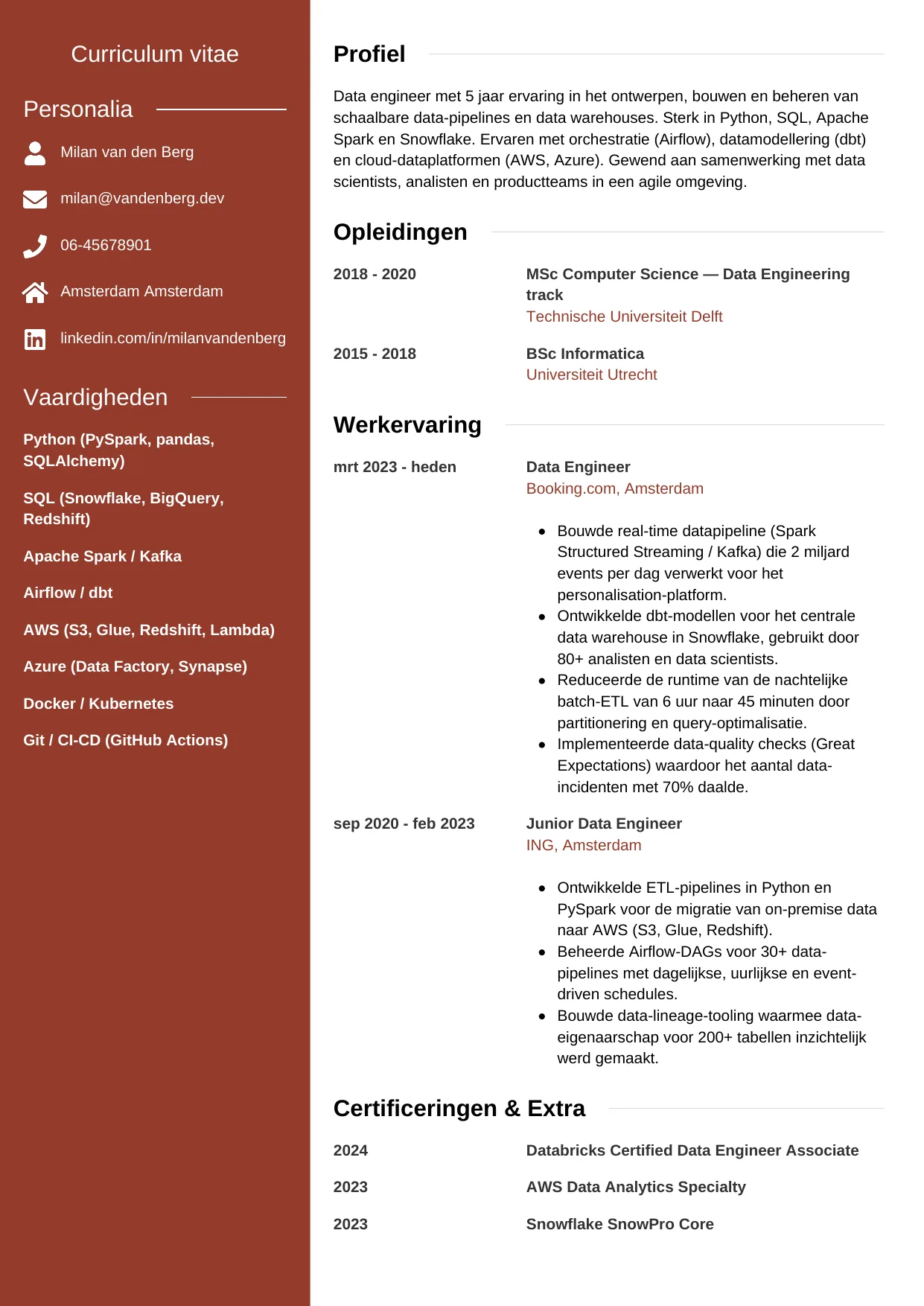 CV Modern voor data engineer