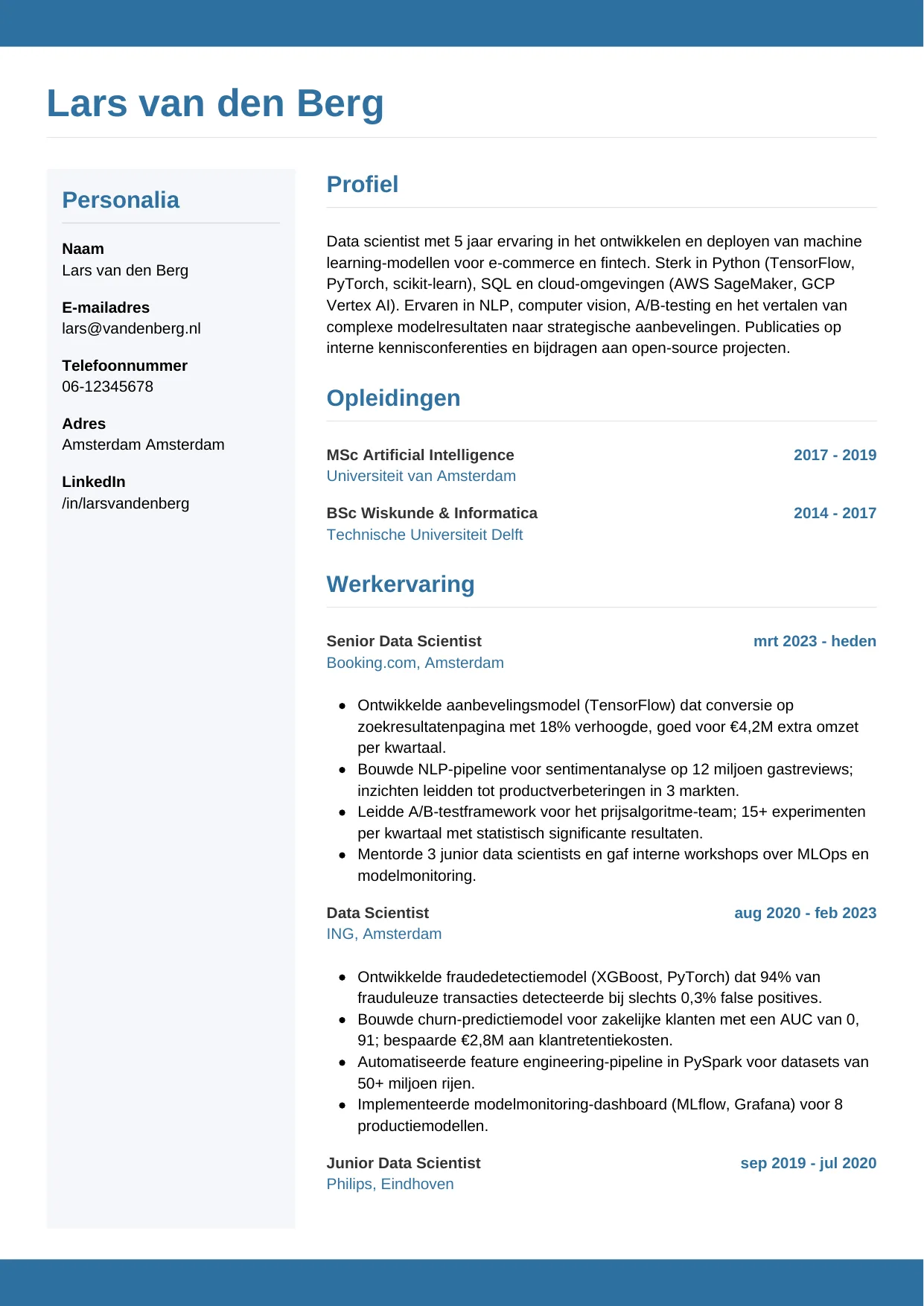 CV Horizontaal voor data scientist