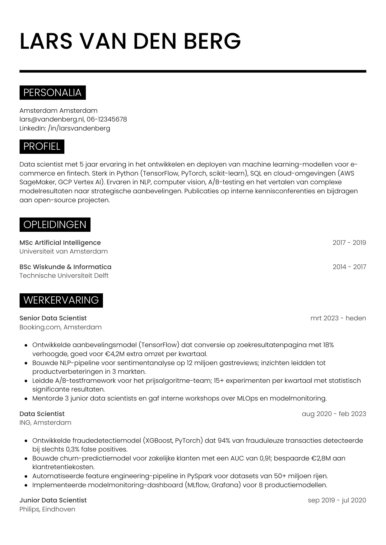 CV Metro voor data scientist