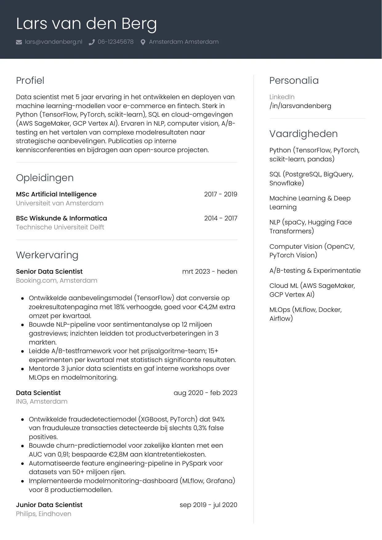 CV Professioneel voor data scientist