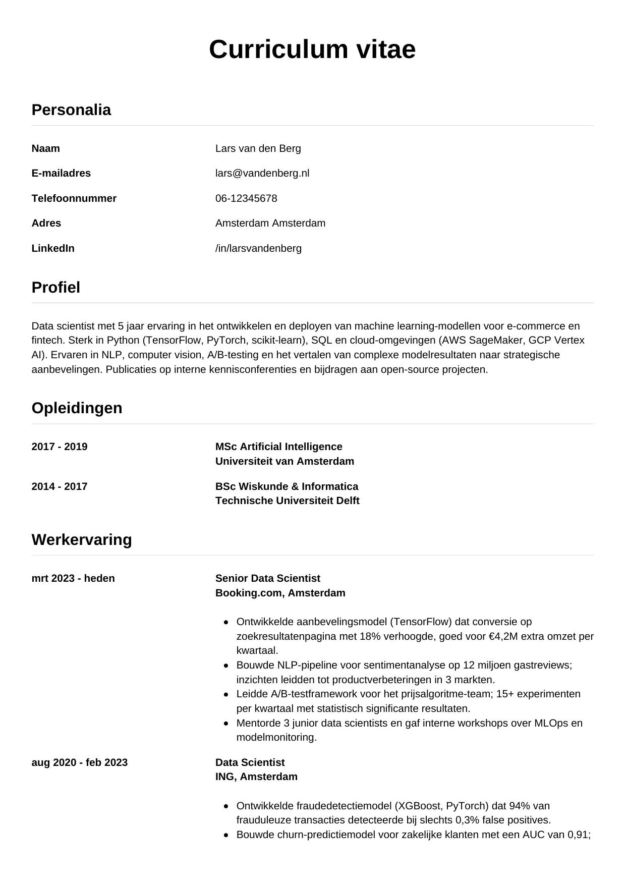 CV Simpel voor data scientist