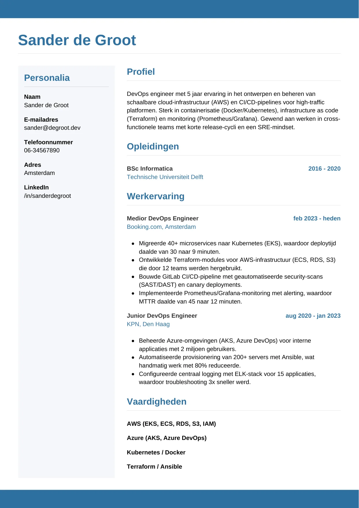 CV Horizontaal voor devops engineer