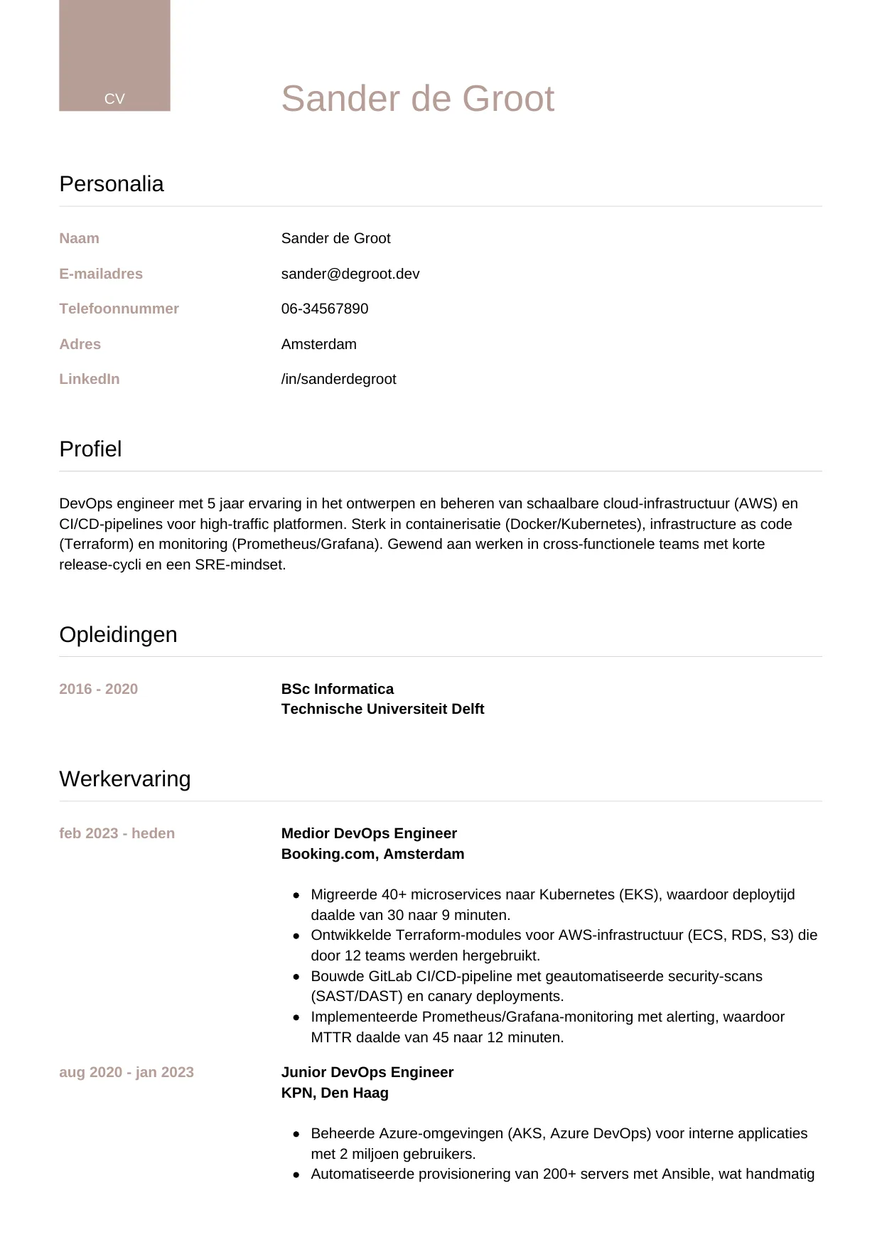 CV Luxe voor devops engineer