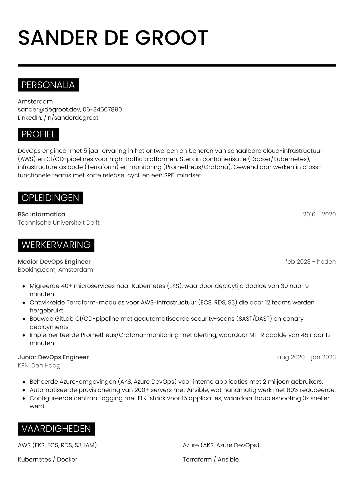 CV Metro voor devops engineer