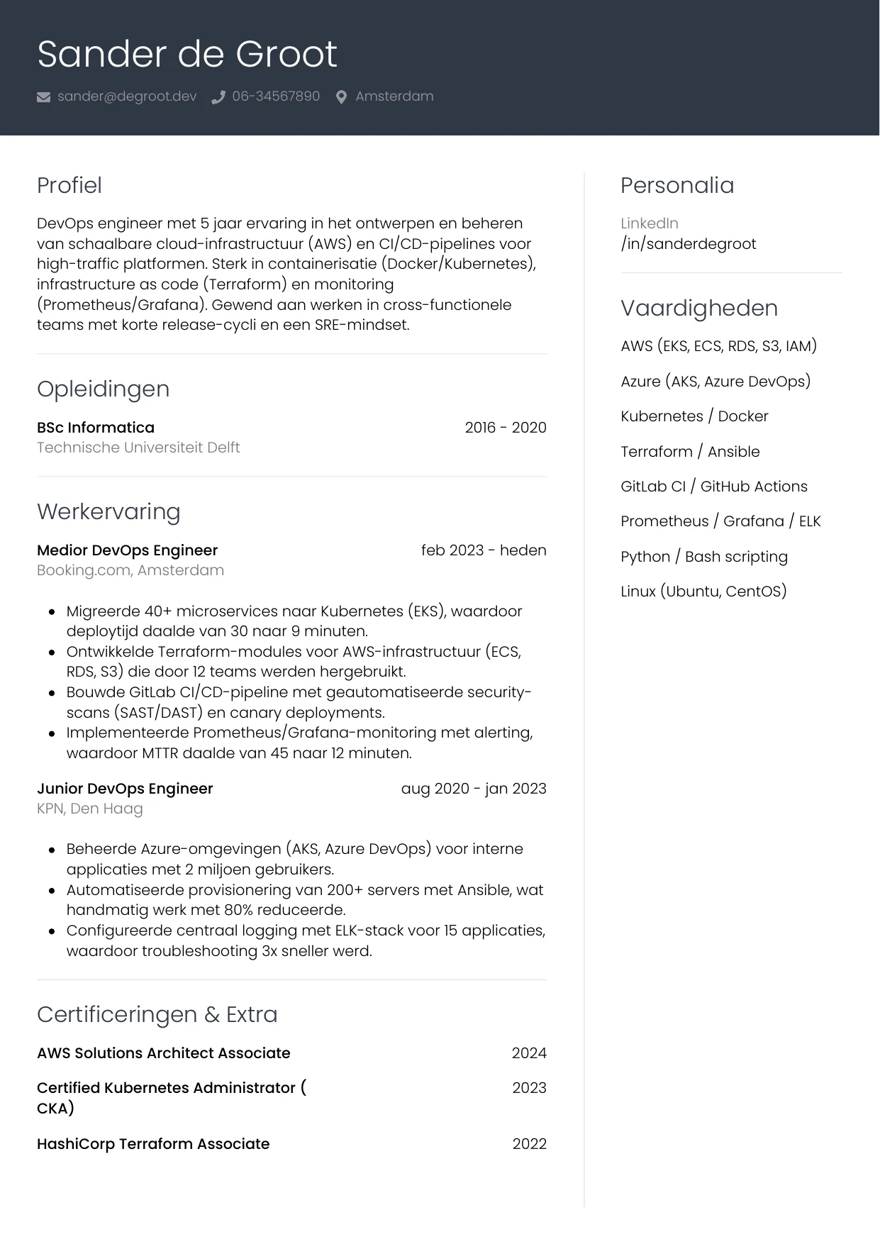 CV Professioneel voor devops engineer
