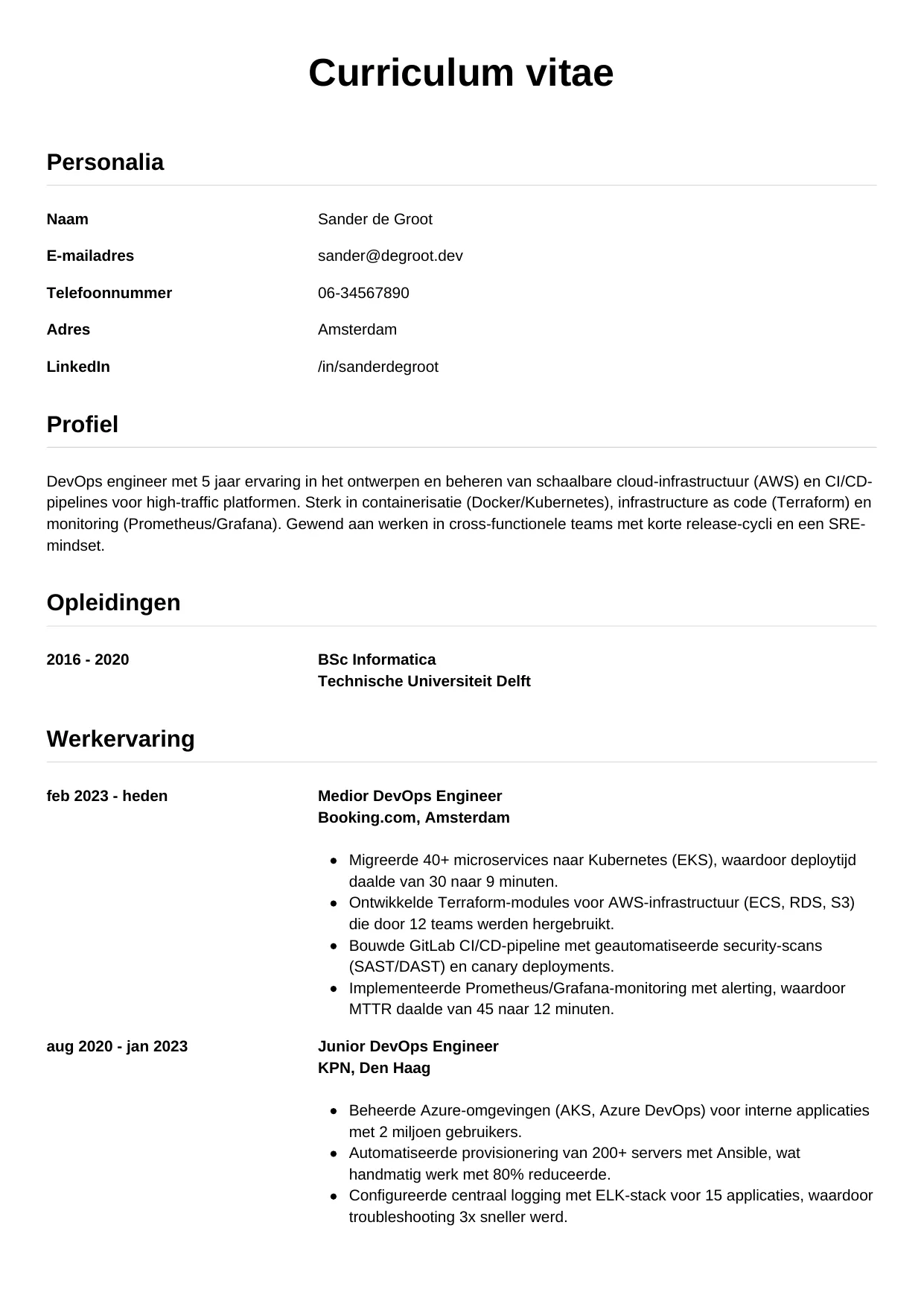 CV Simpel voor devops engineer