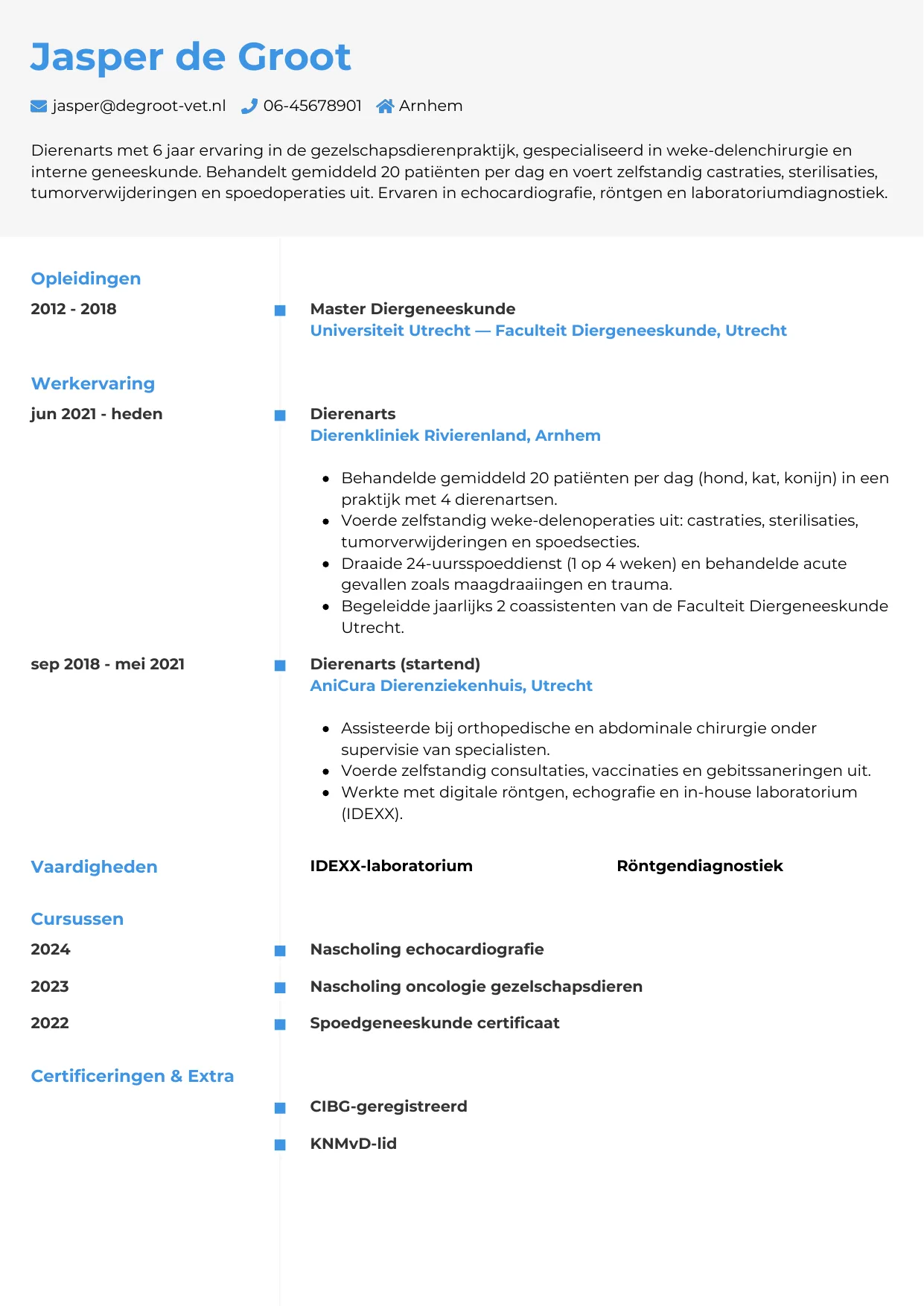 CV Chrono voor dierenarts
