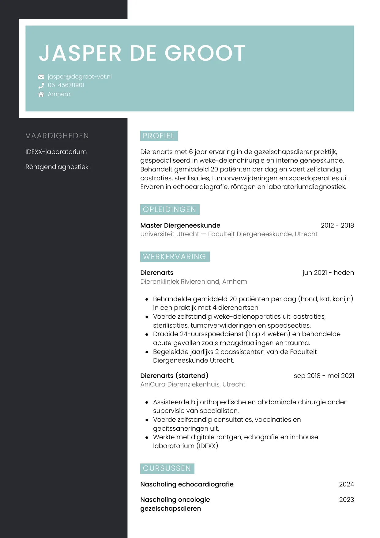 CV Elegant voor dierenarts