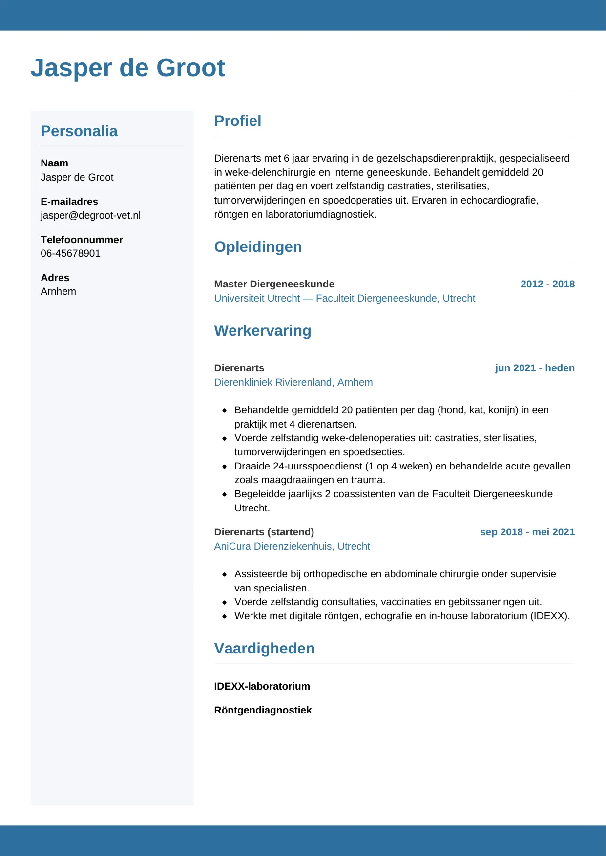CV Horizontaal voor dierenarts