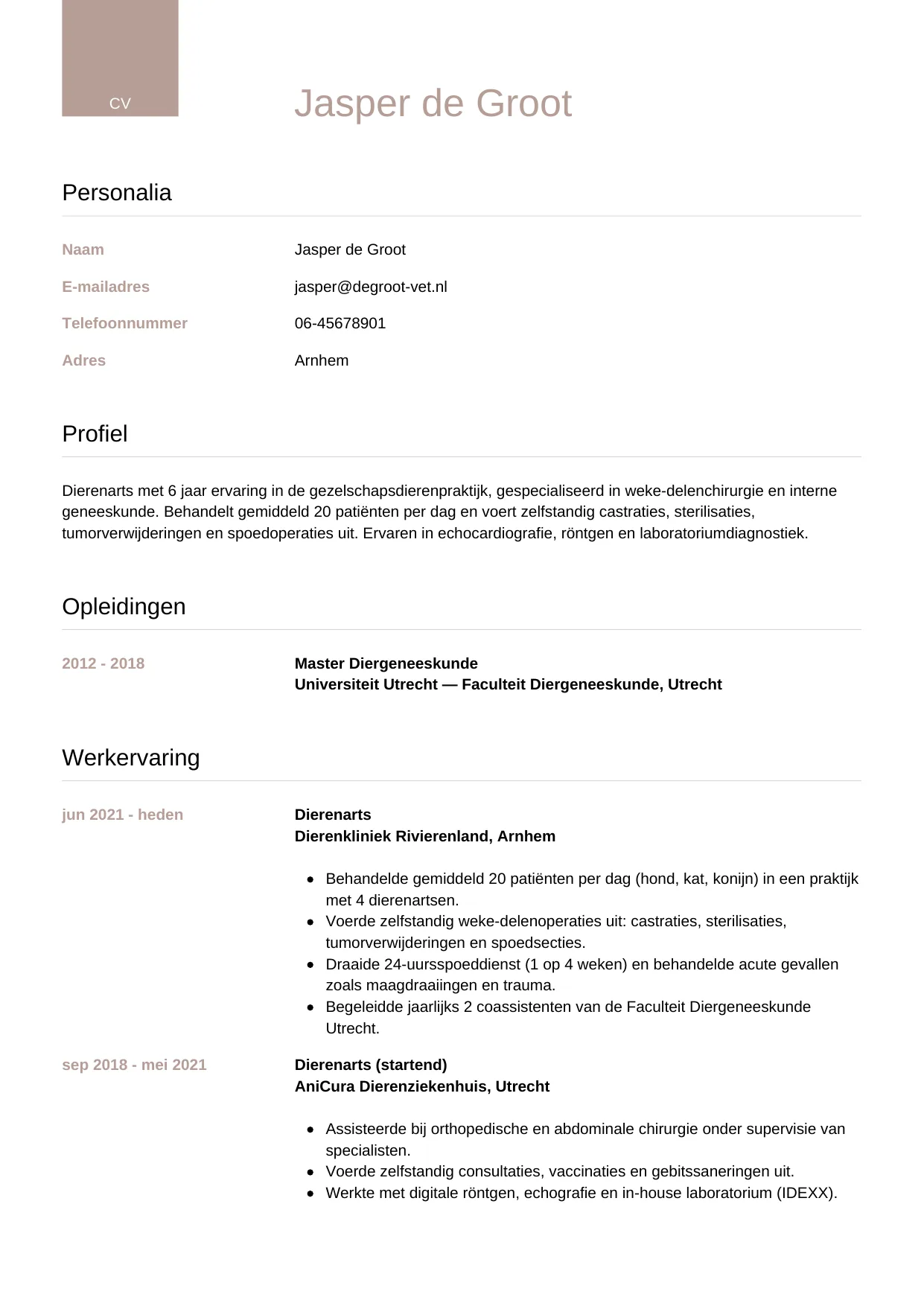 CV Luxe voor dierenarts