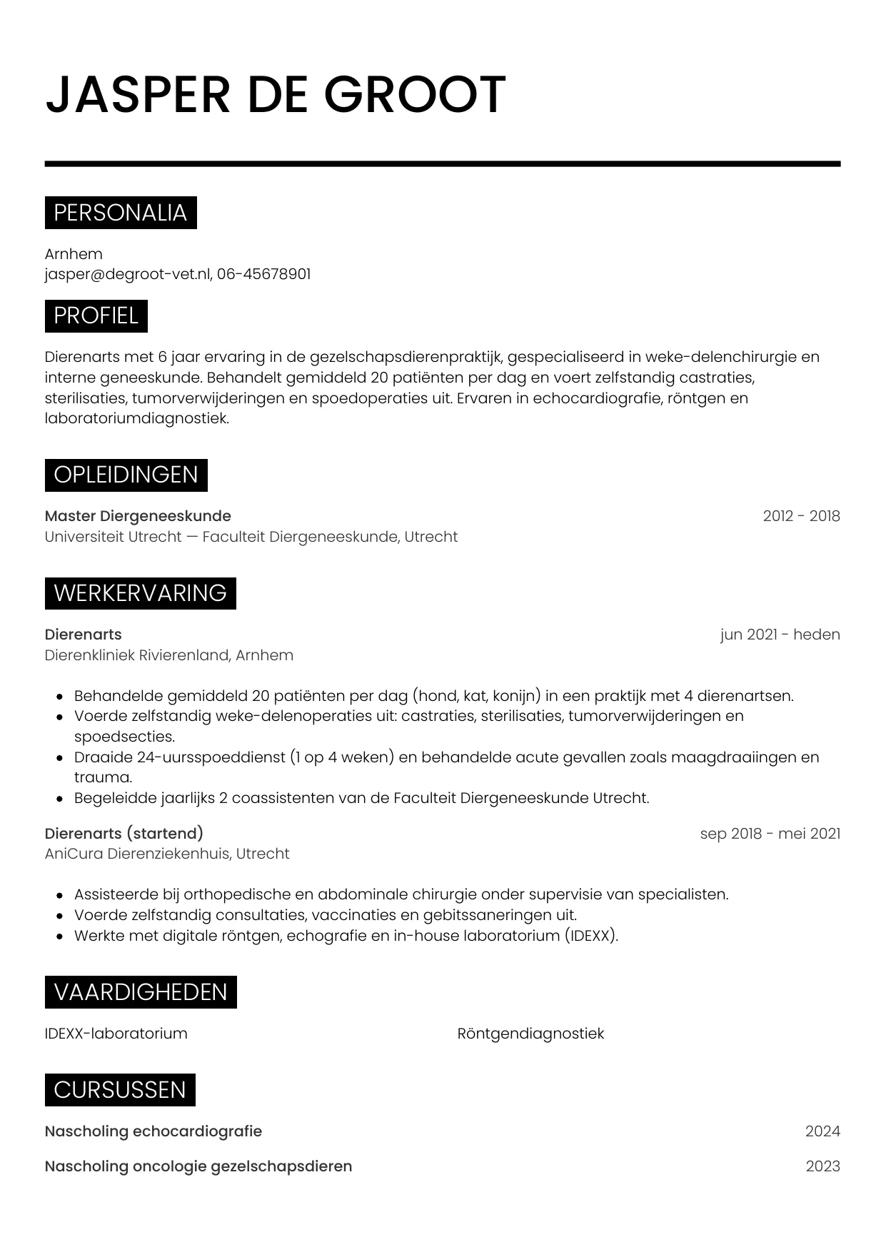 CV Metro voor dierenarts
