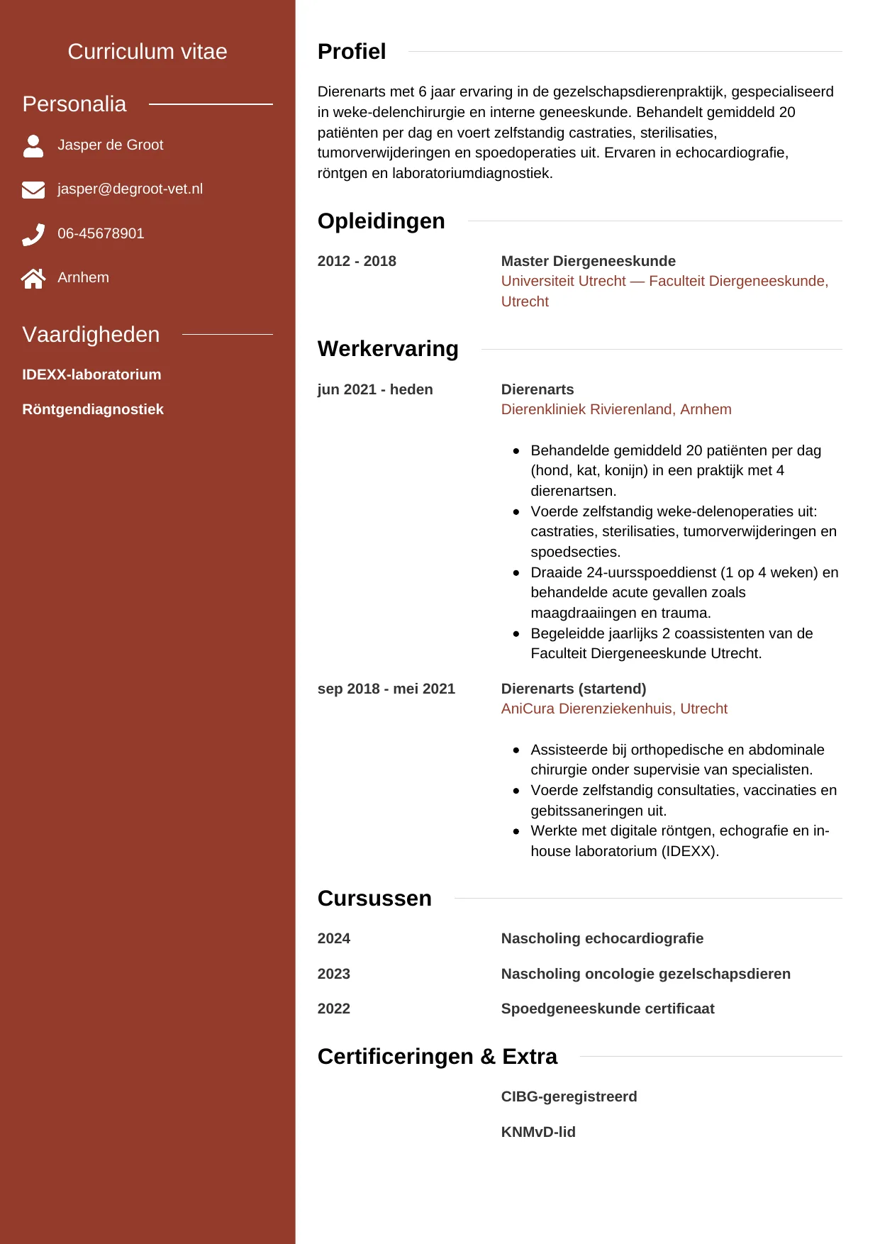 CV Modern voor dierenarts