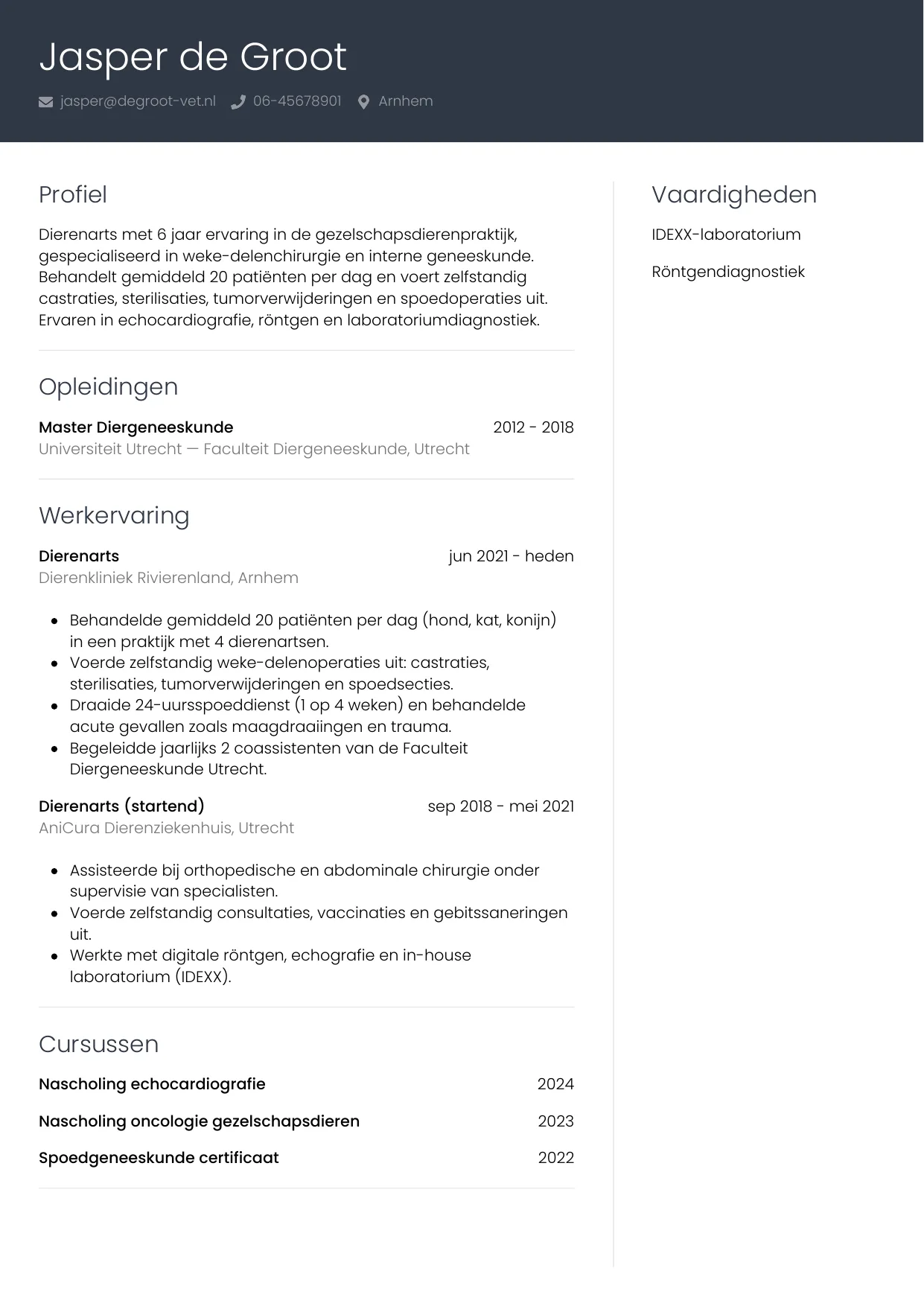 CV Professioneel voor dierenarts