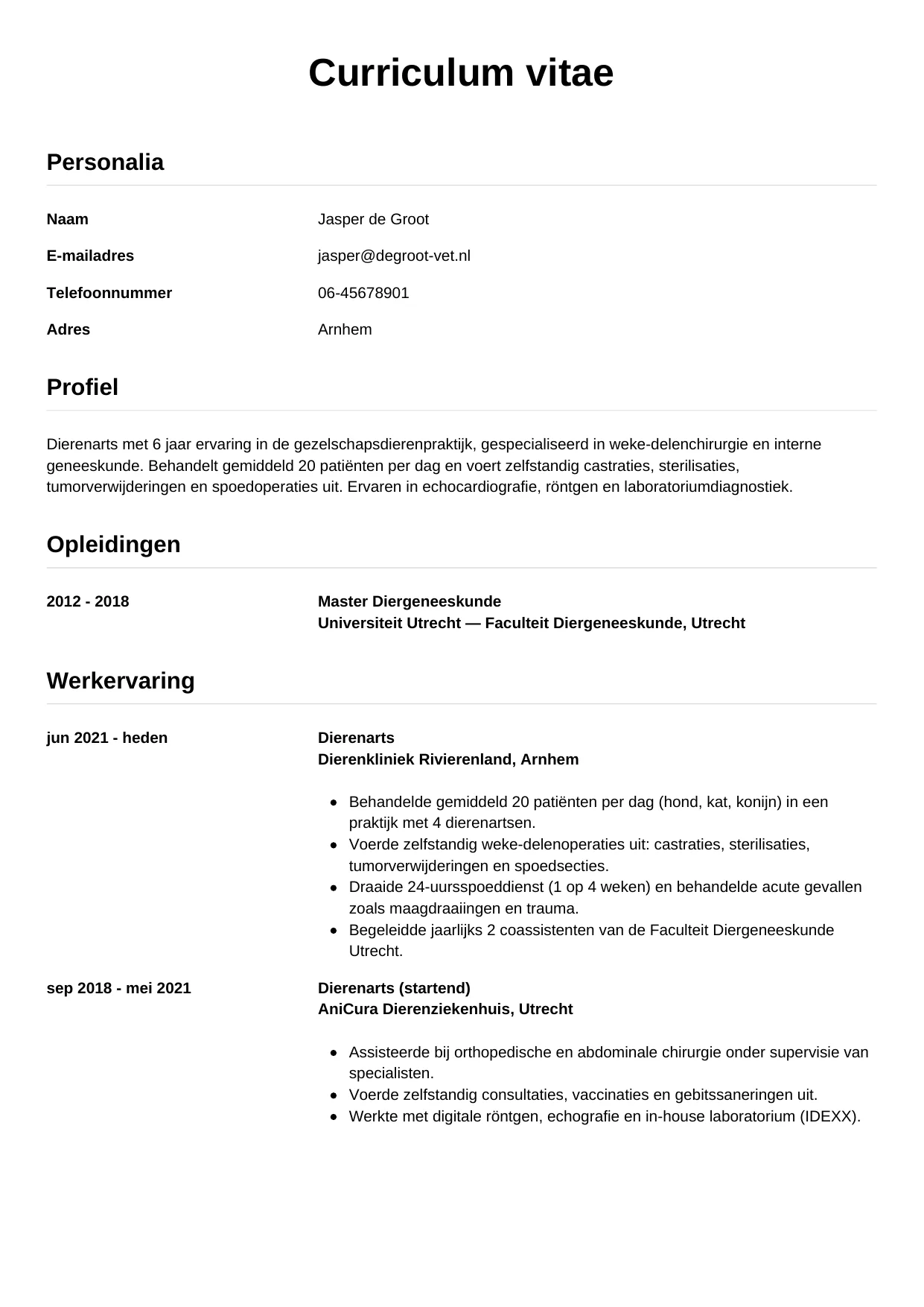CV Simpel voor dierenarts