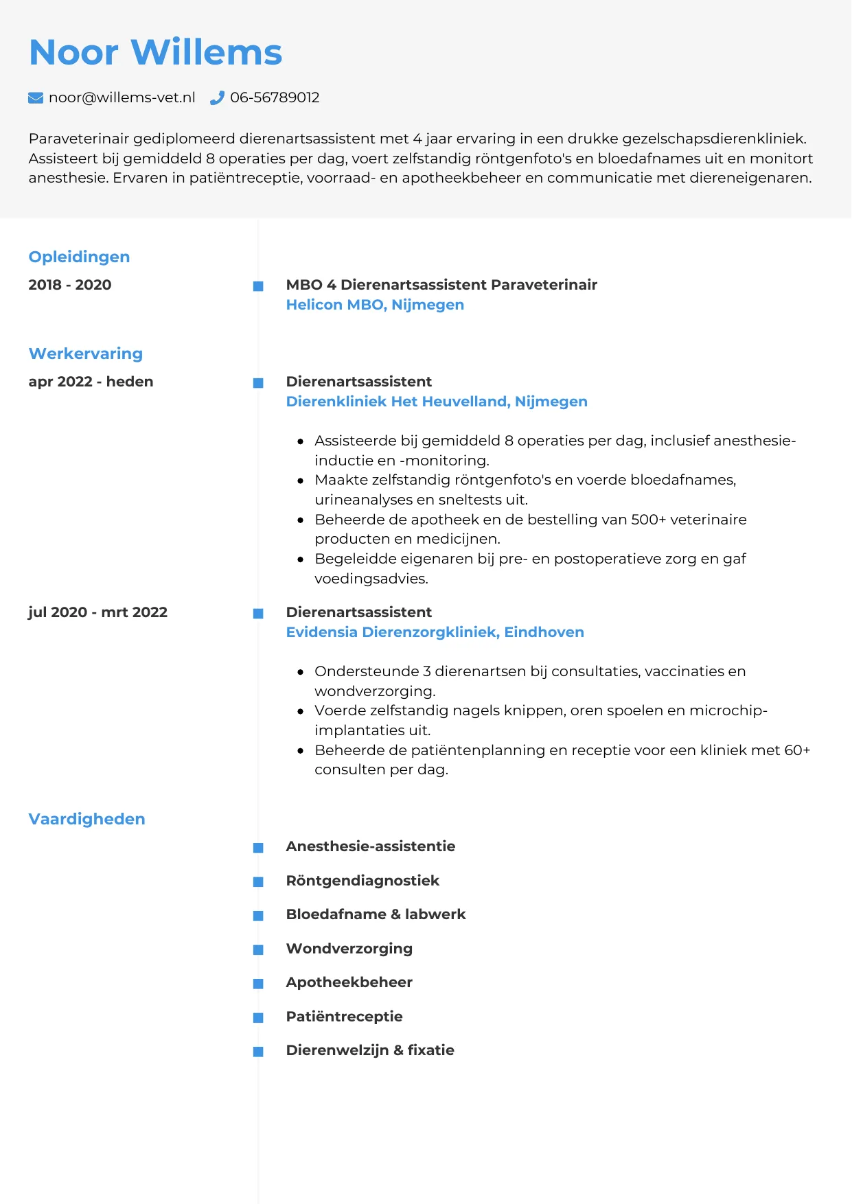 CV Chrono voor dierenartsassistent