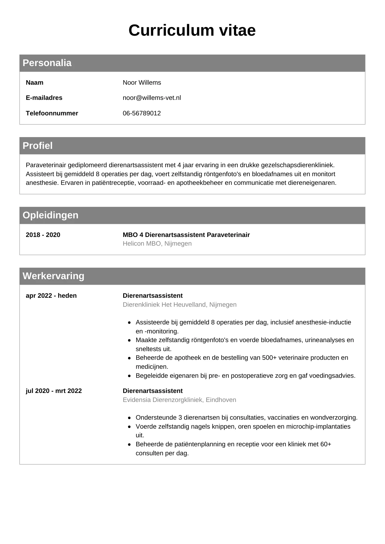 CV Klassiek voor dierenartsassistent