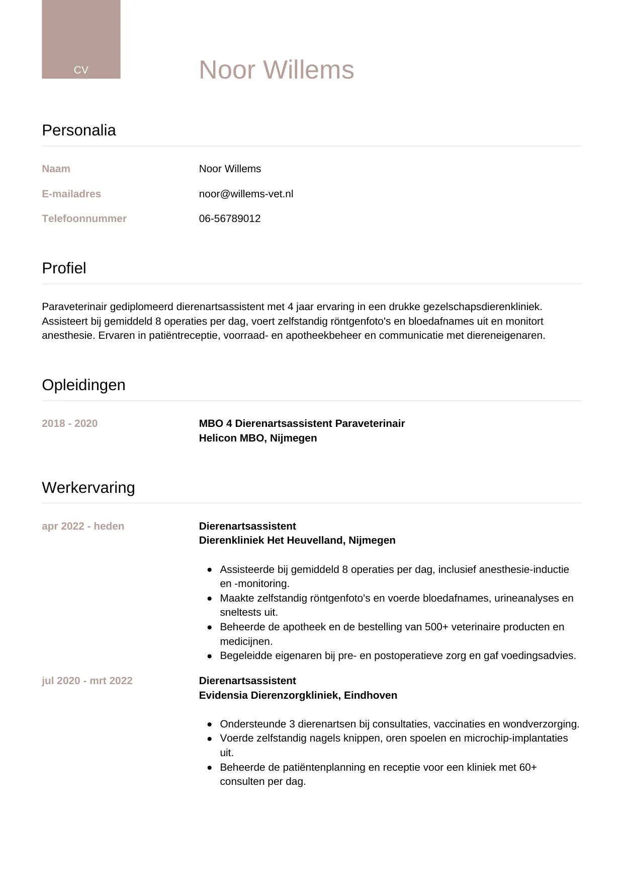 CV Luxe voor dierenartsassistent