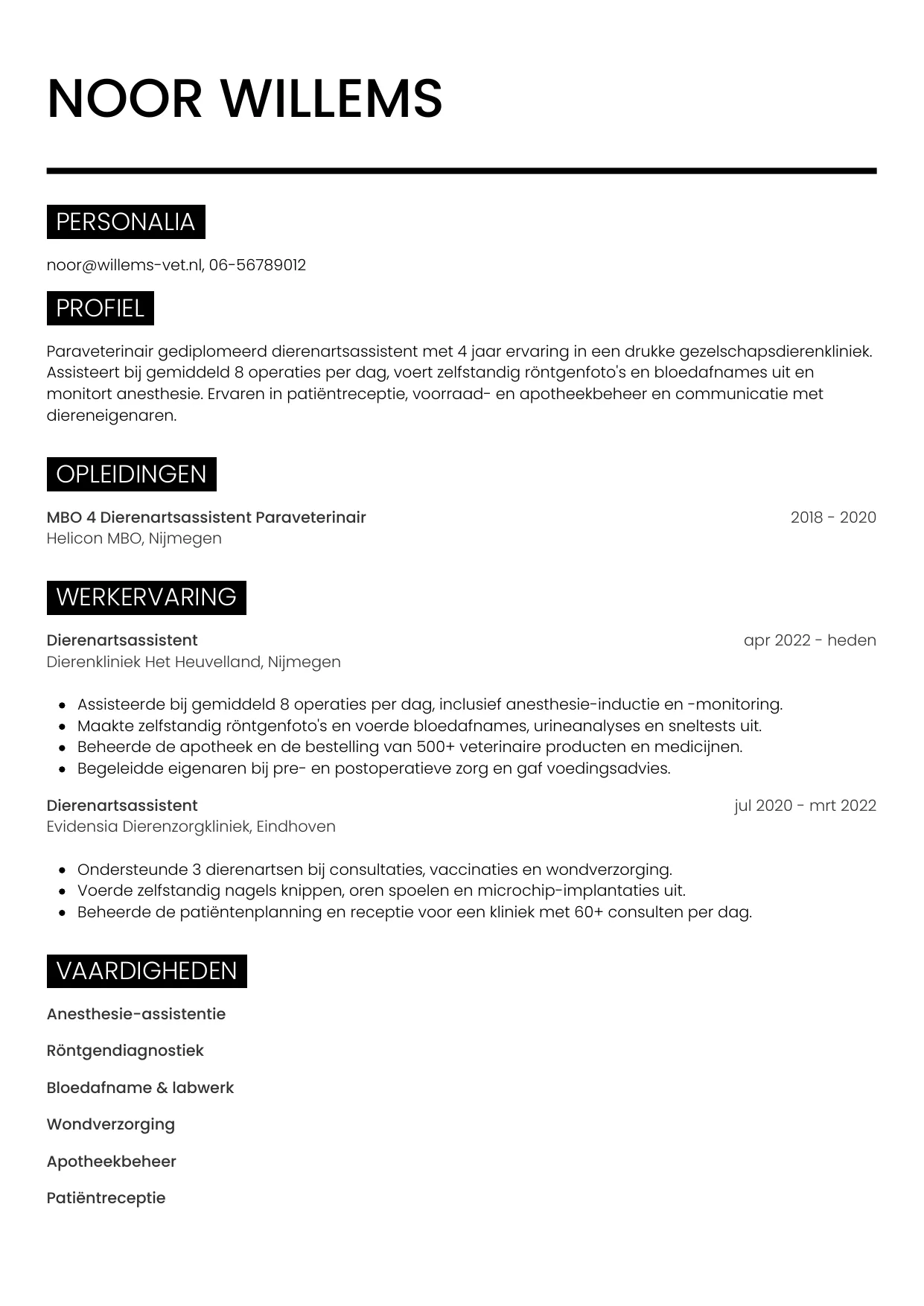 CV Metro voor dierenartsassistent