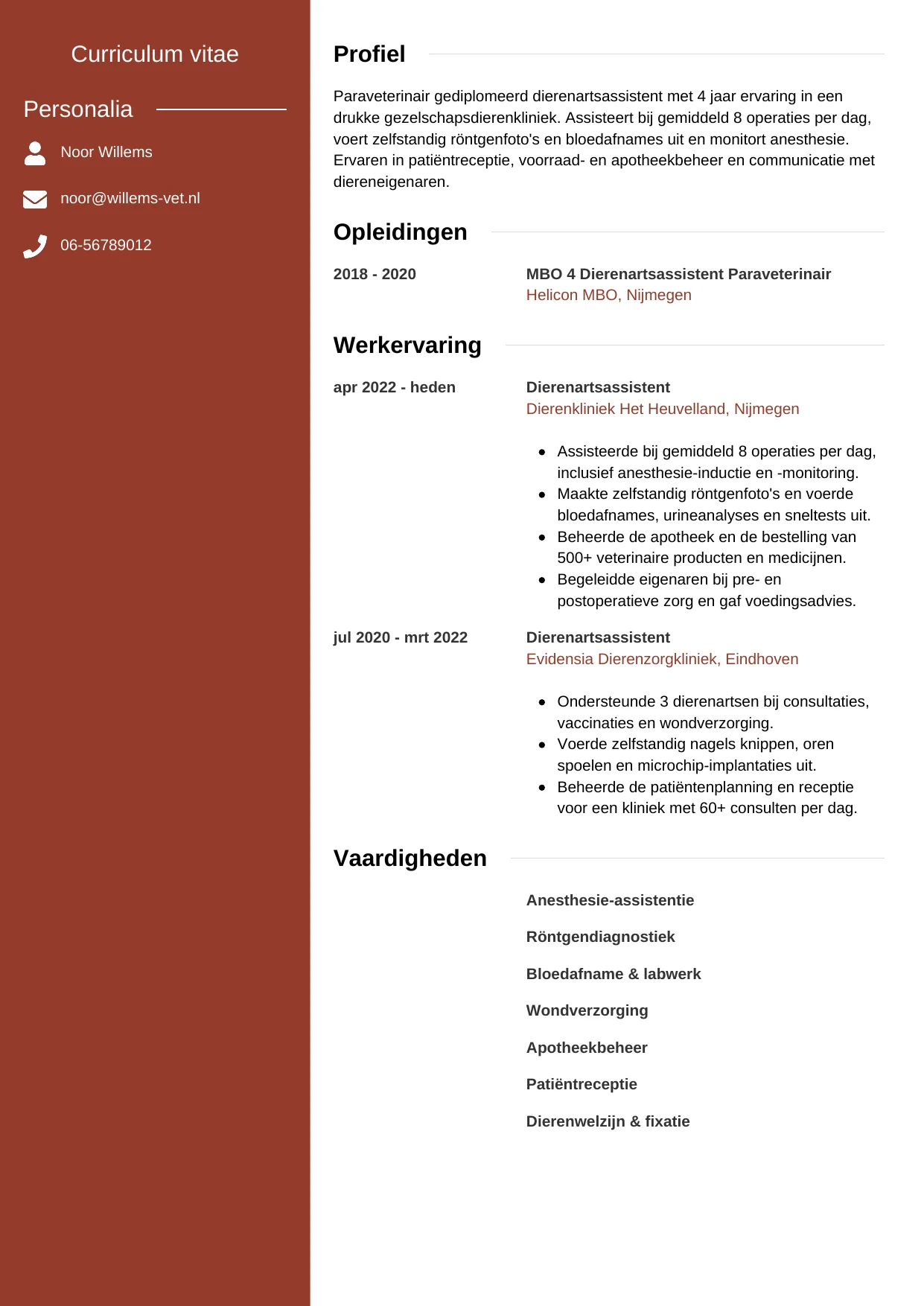 CV Modern voor dierenartsassistent
