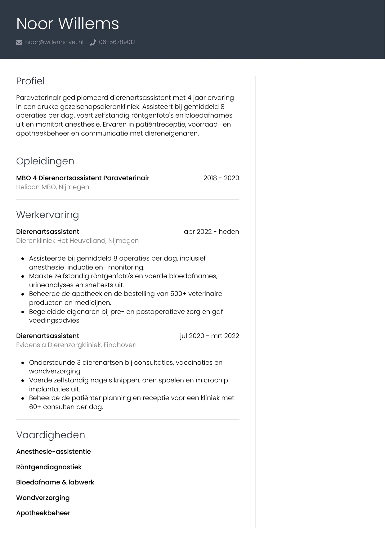 CV Professioneel voor dierenartsassistent