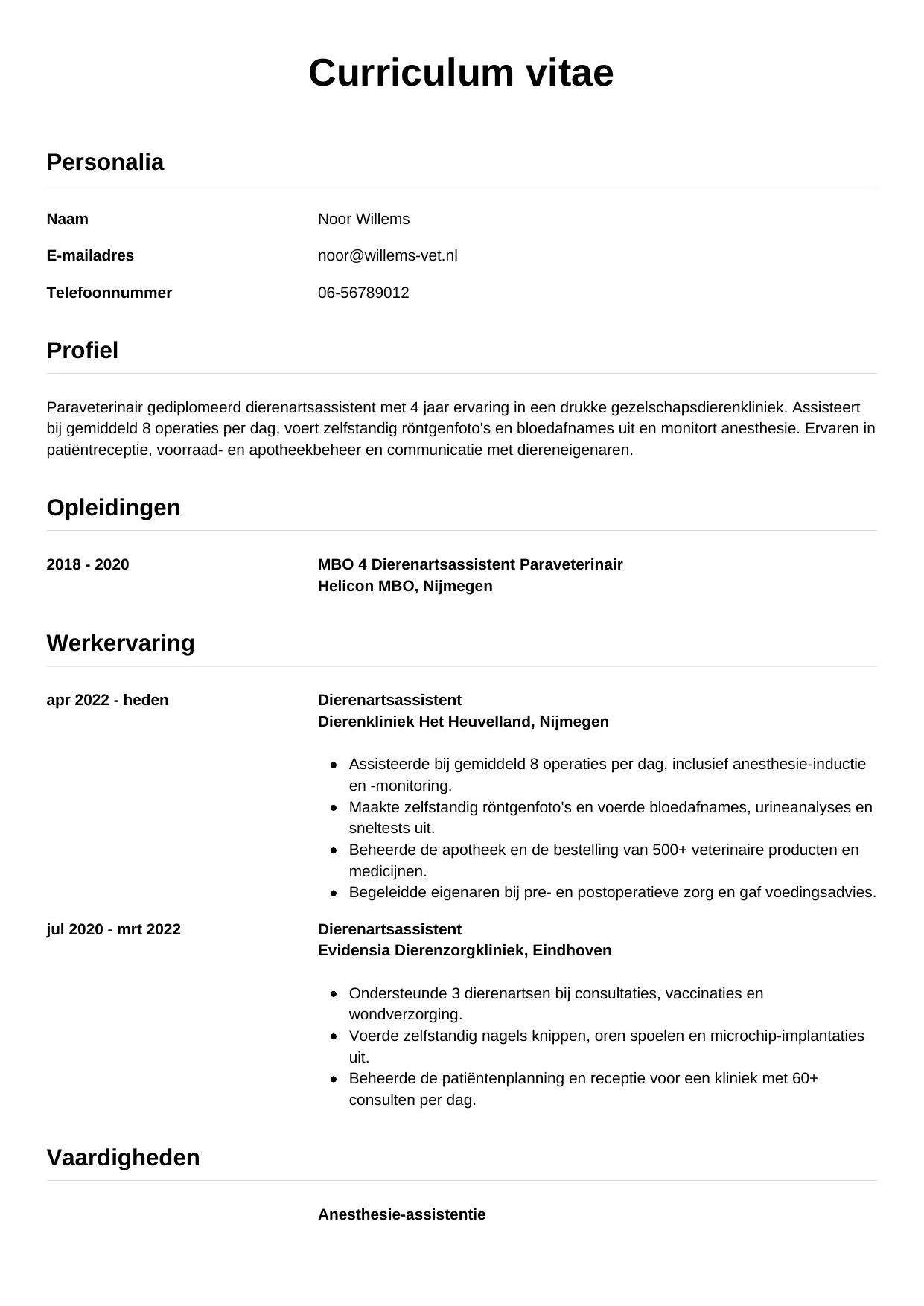 CV Simpel voor dierenartsassistent
