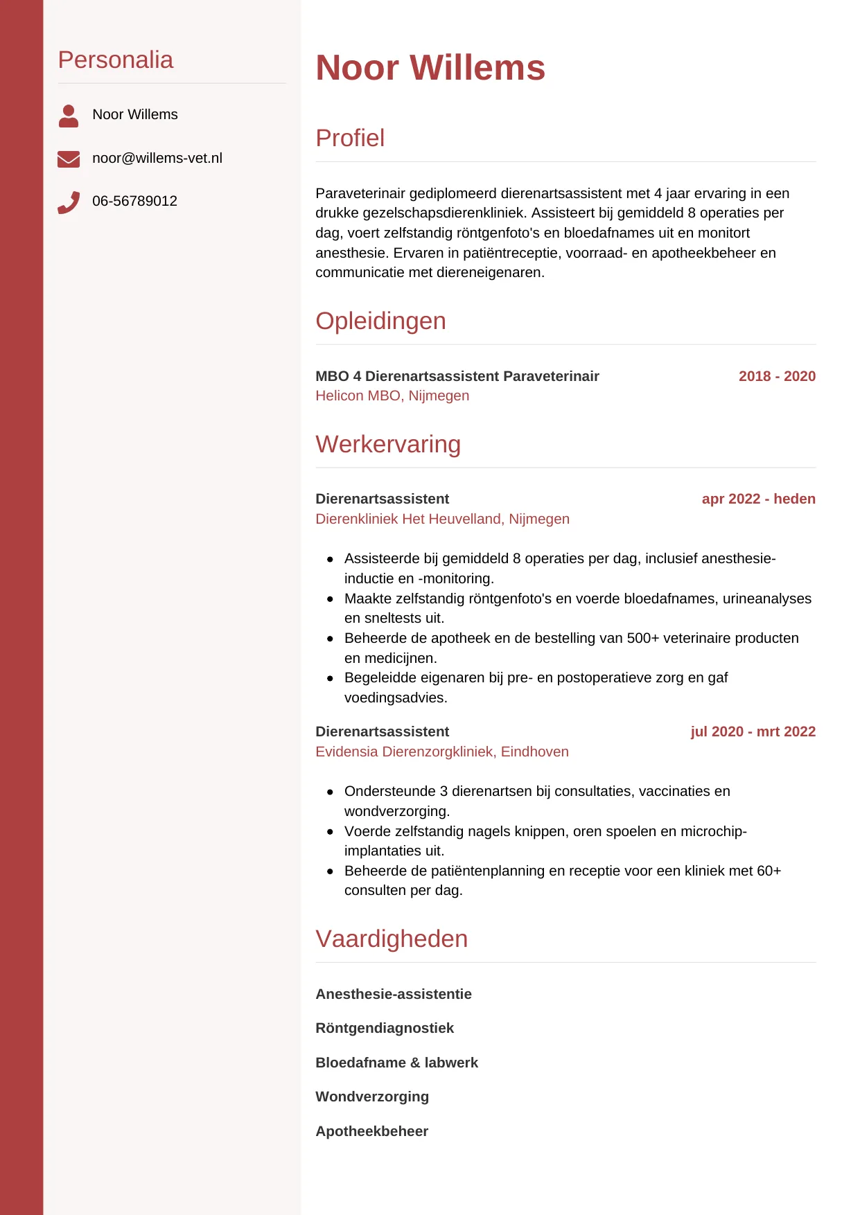 CV Verticaal voor dierenartsassistent