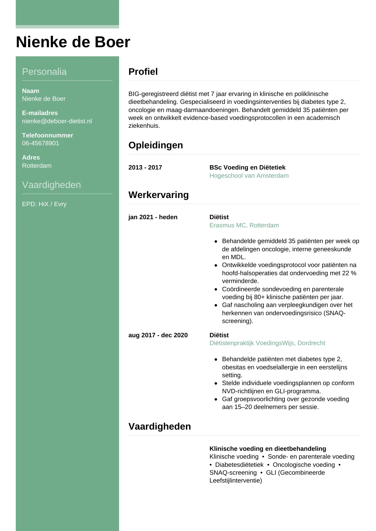 CV Casual voor diëtist