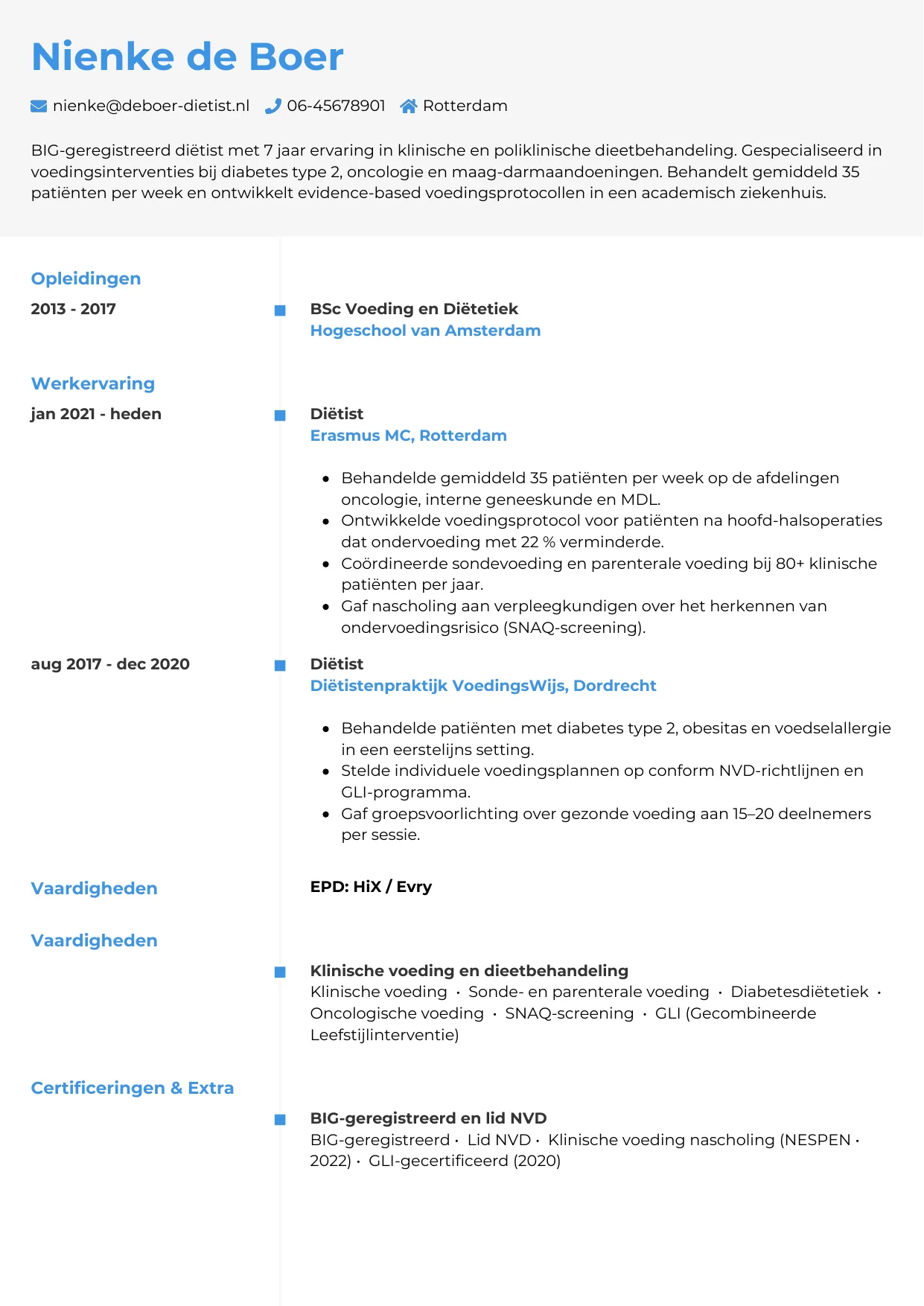 CV Chrono voor diëtist