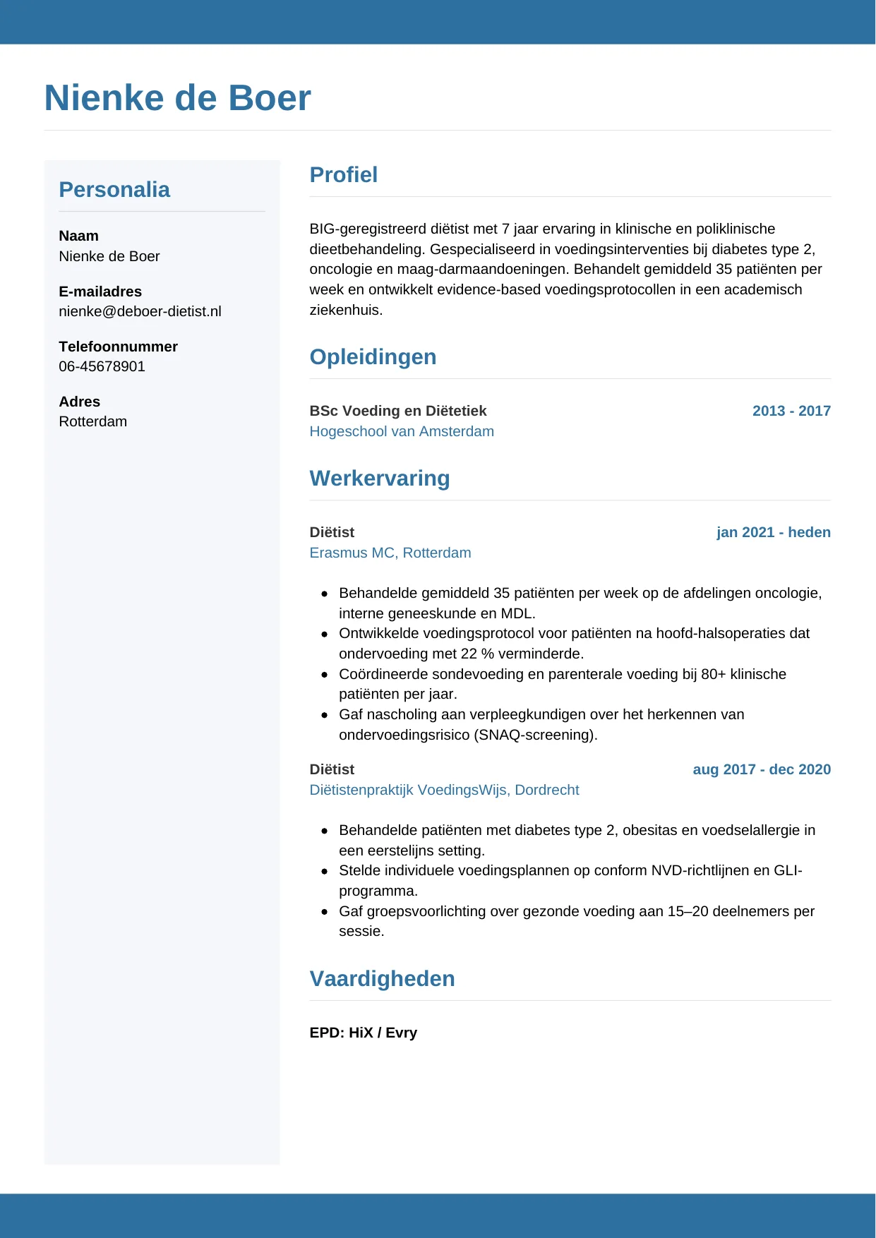 CV Horizontaal voor diëtist